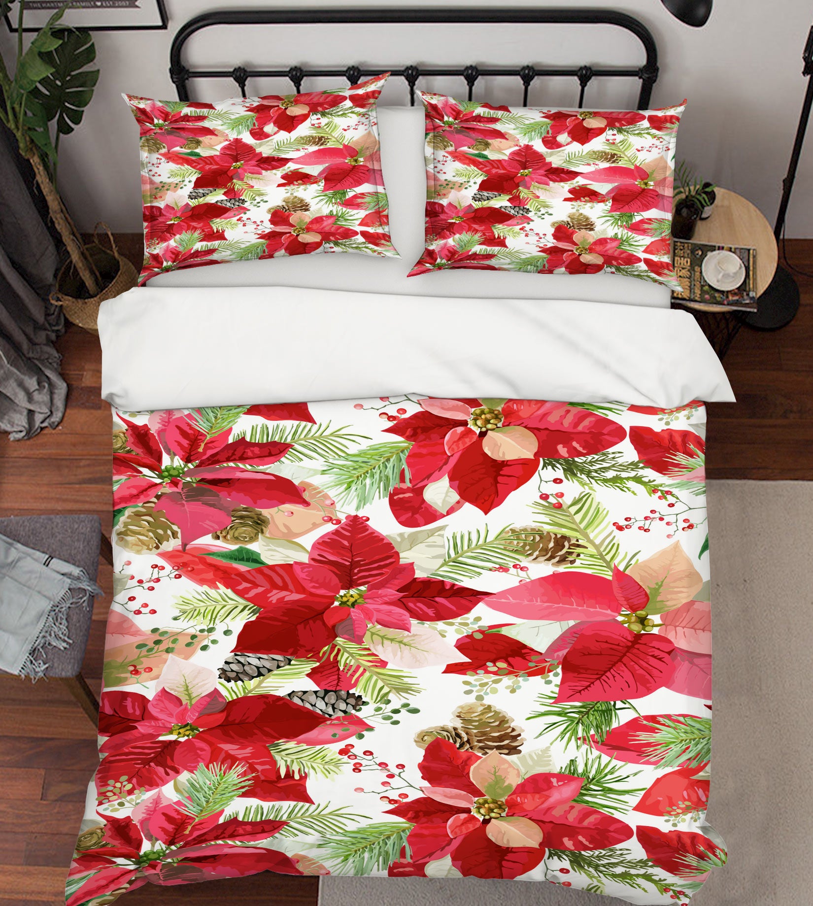 3D Red Leaves Flowers 52145 Christmas Quilt Duvet Cover Xmas Bed Pillowcases