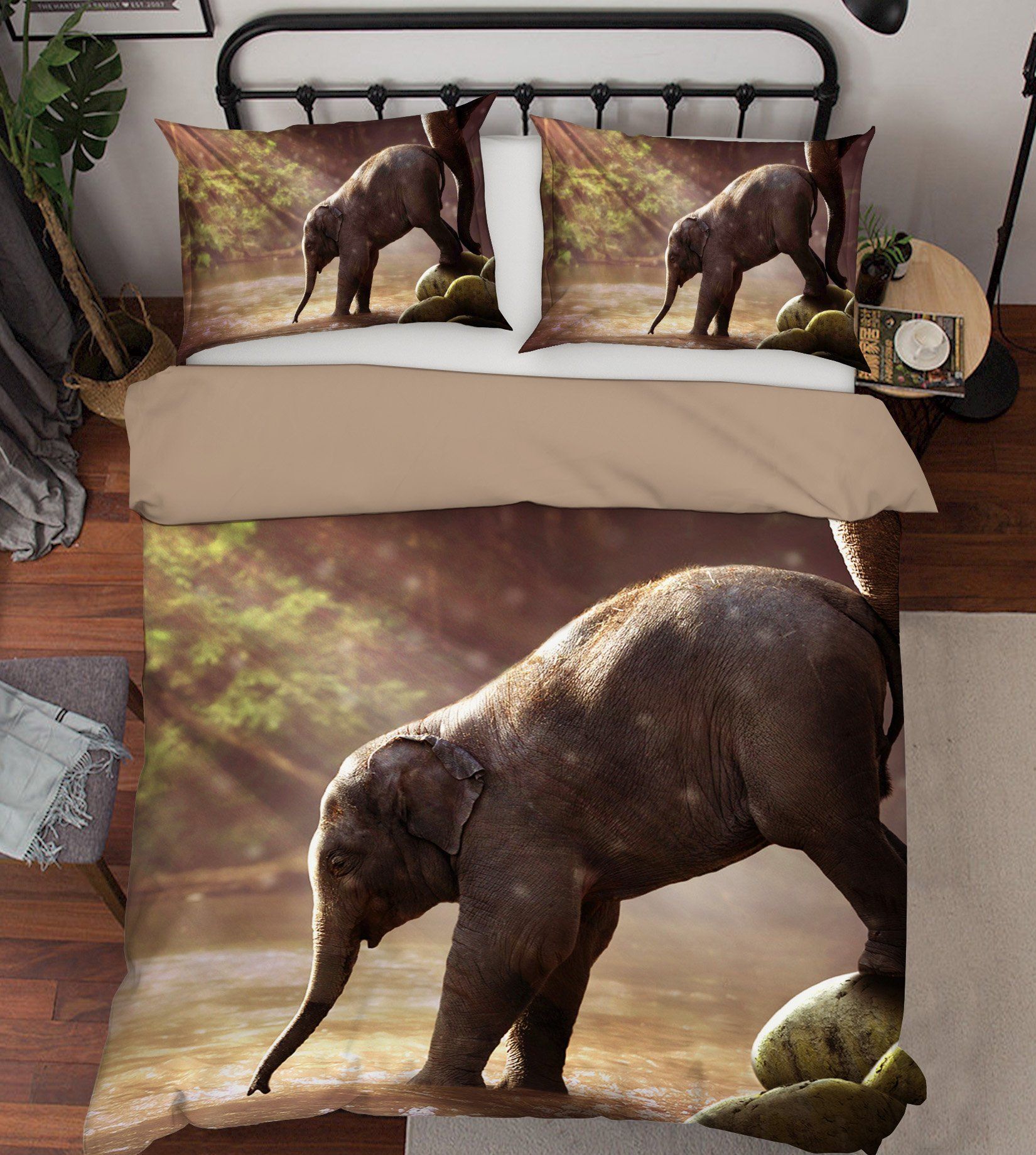 3D Baby Elephant 1935 Bed Pillowcases Quilt Quiet Covers AJ Creativity Home 