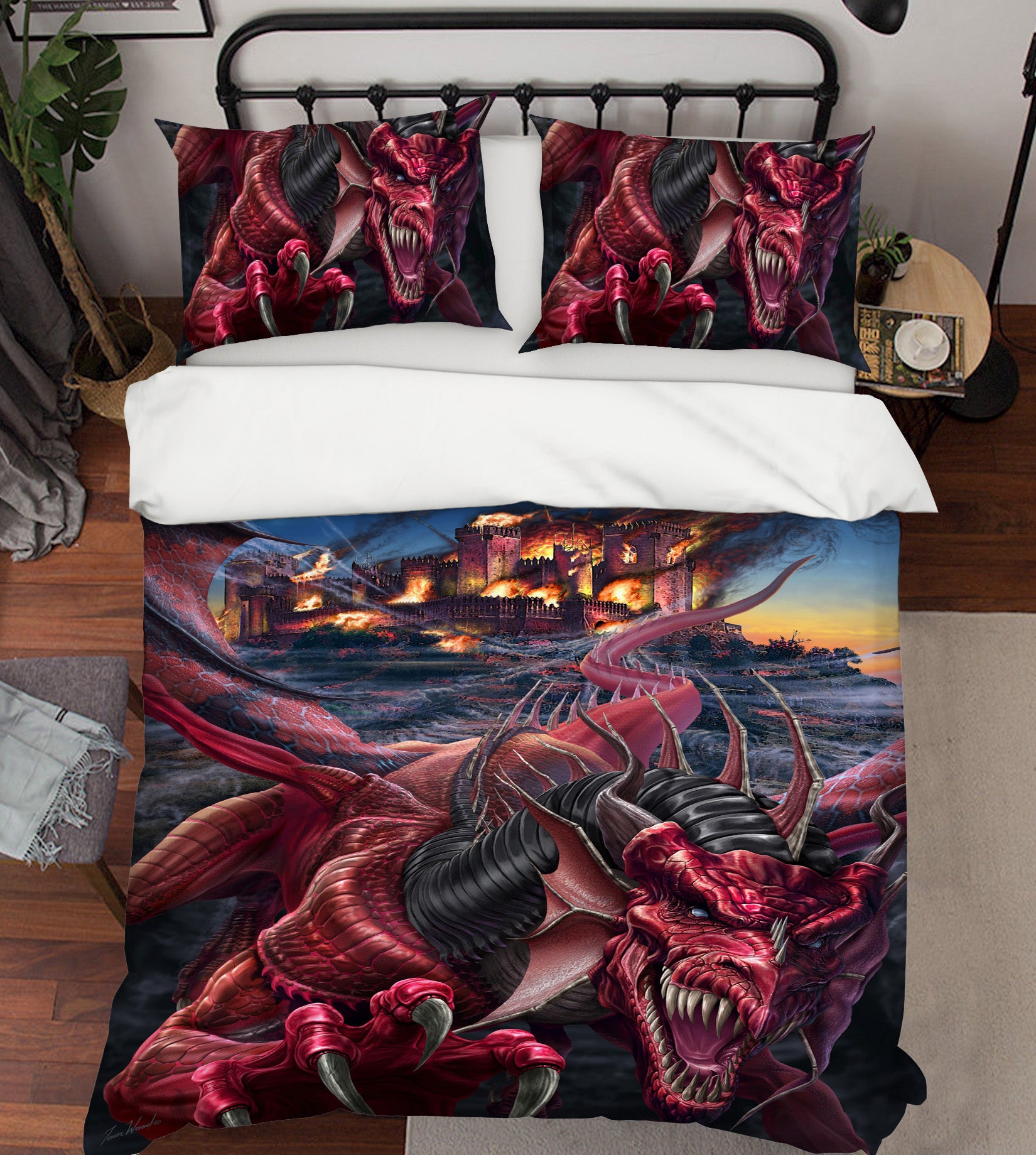3D Red Monster Dragon 4071 Tom Wood Bedding Bed Pillowcases Quilt