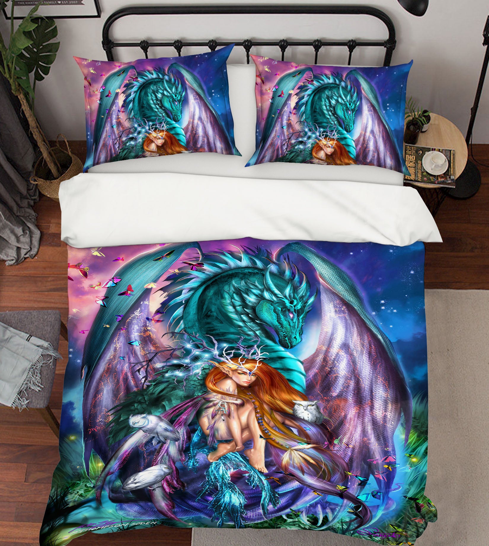3D Butterfly Dragon Girl 8345 Ruth Thompson Bedding Bed Pillowcases Quilt Cover Duvet Cover