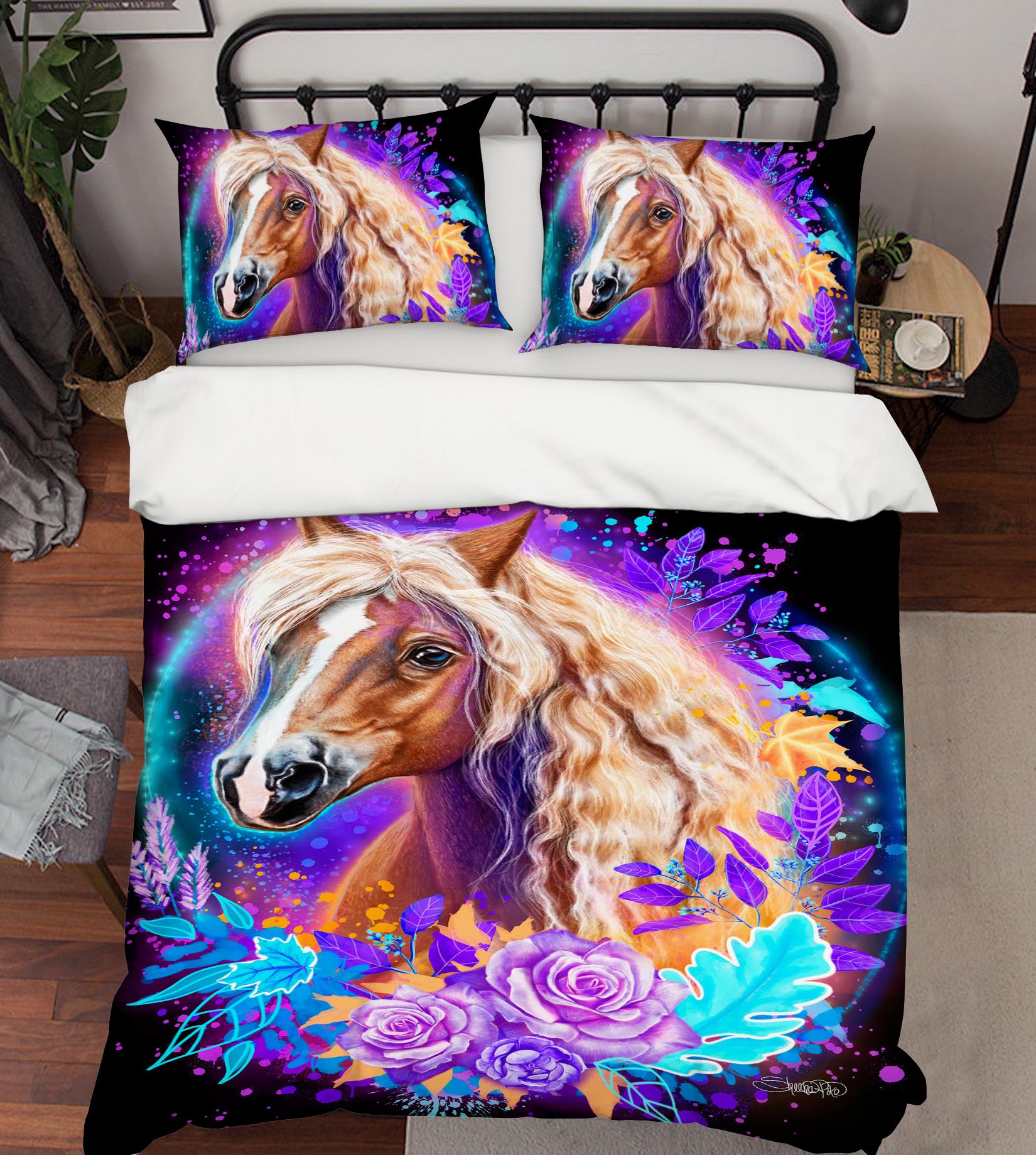 3D Purple Rose Horse 8554 Sheena Pike Bedding Bed Pillowcases Quilt Cover Duvet Cover