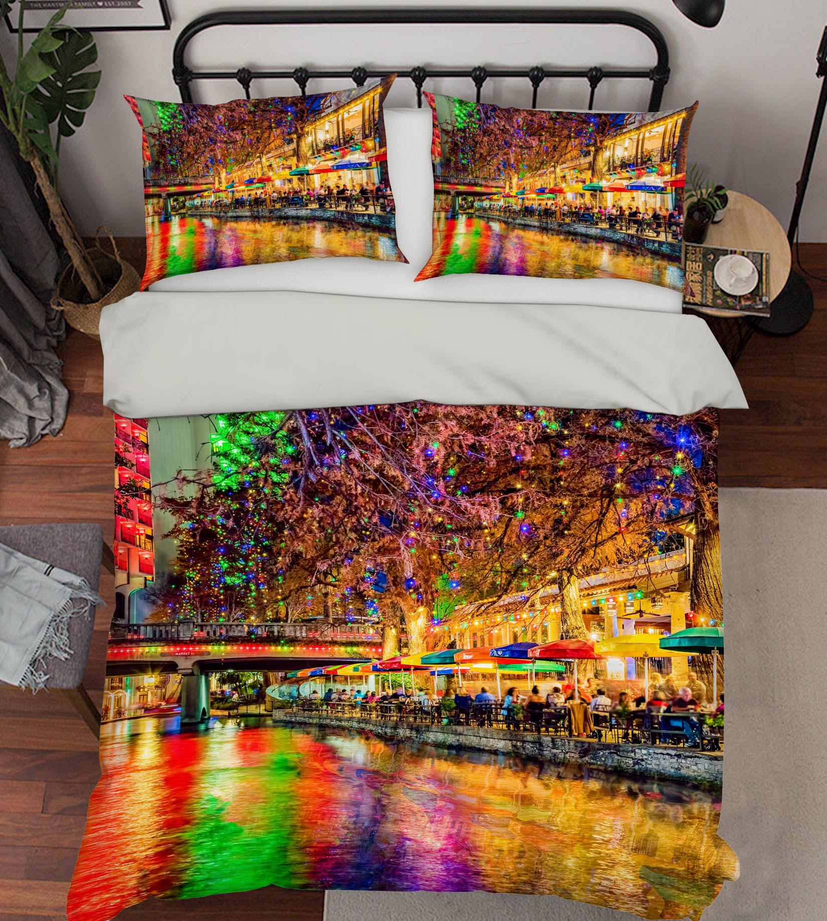 3D Riverside Colorful Lights Night 8558 Beth Sheridan Bedding Bed Pillowcases Quilt