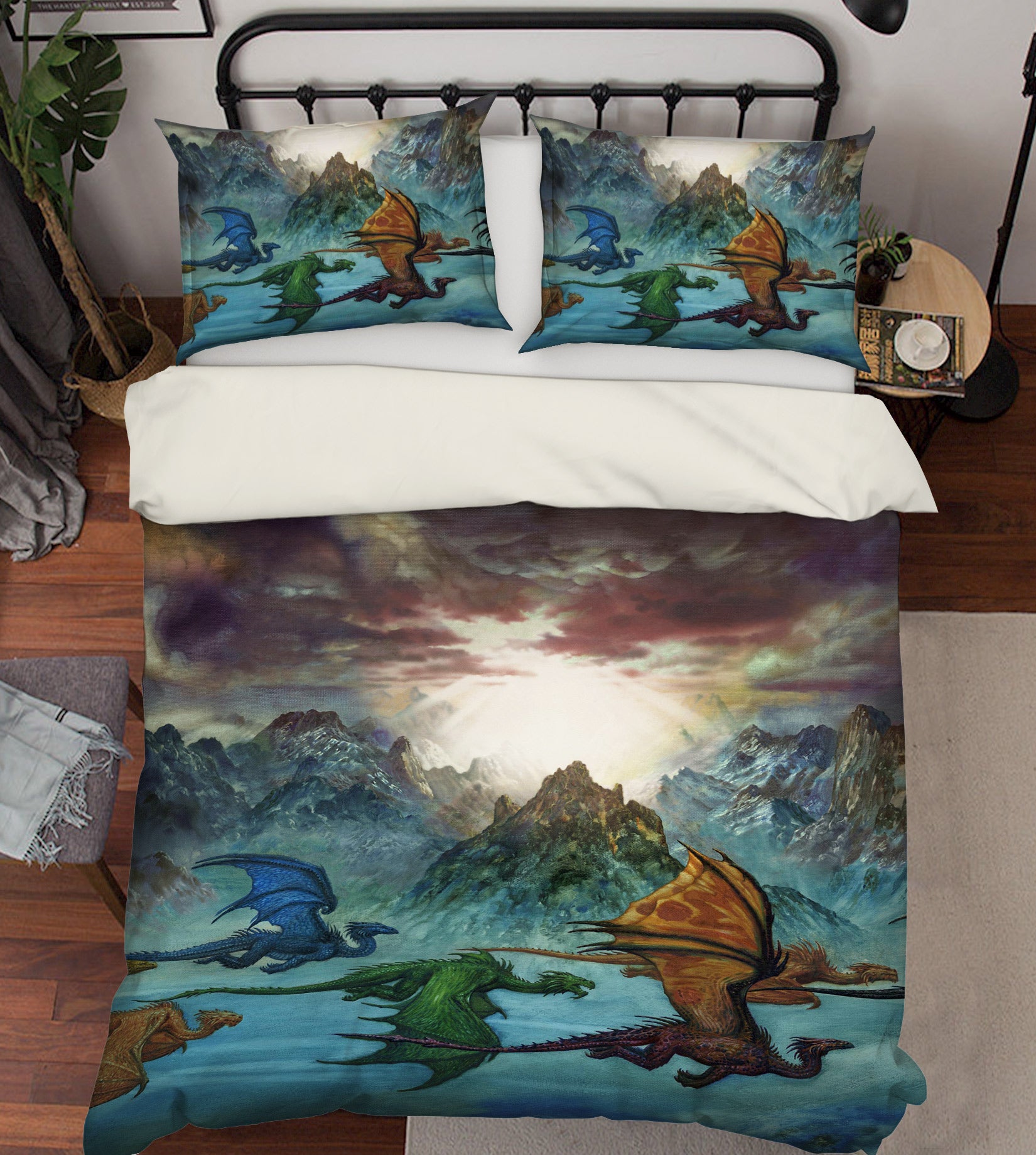 3D Mountain Peak Color Dragon 7006 Ciruelo Bedding Bed Pillowcases Quilt