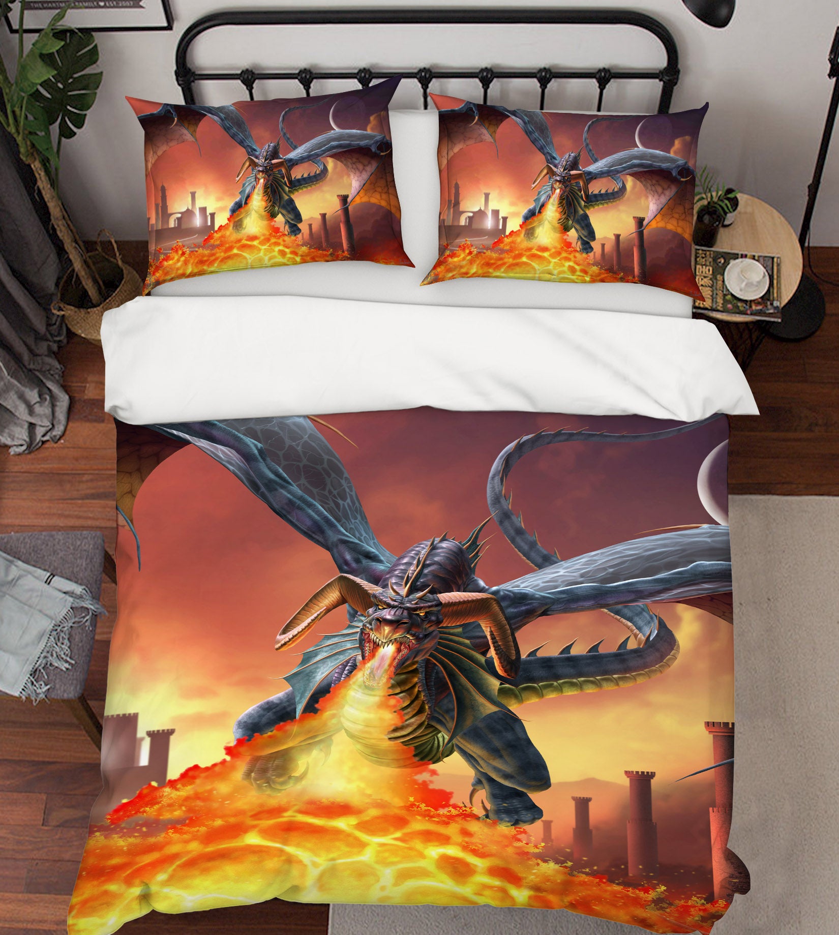 3D Flame Dragon 4076 Tom Wood Bedding Bed Pillowcases Quilt