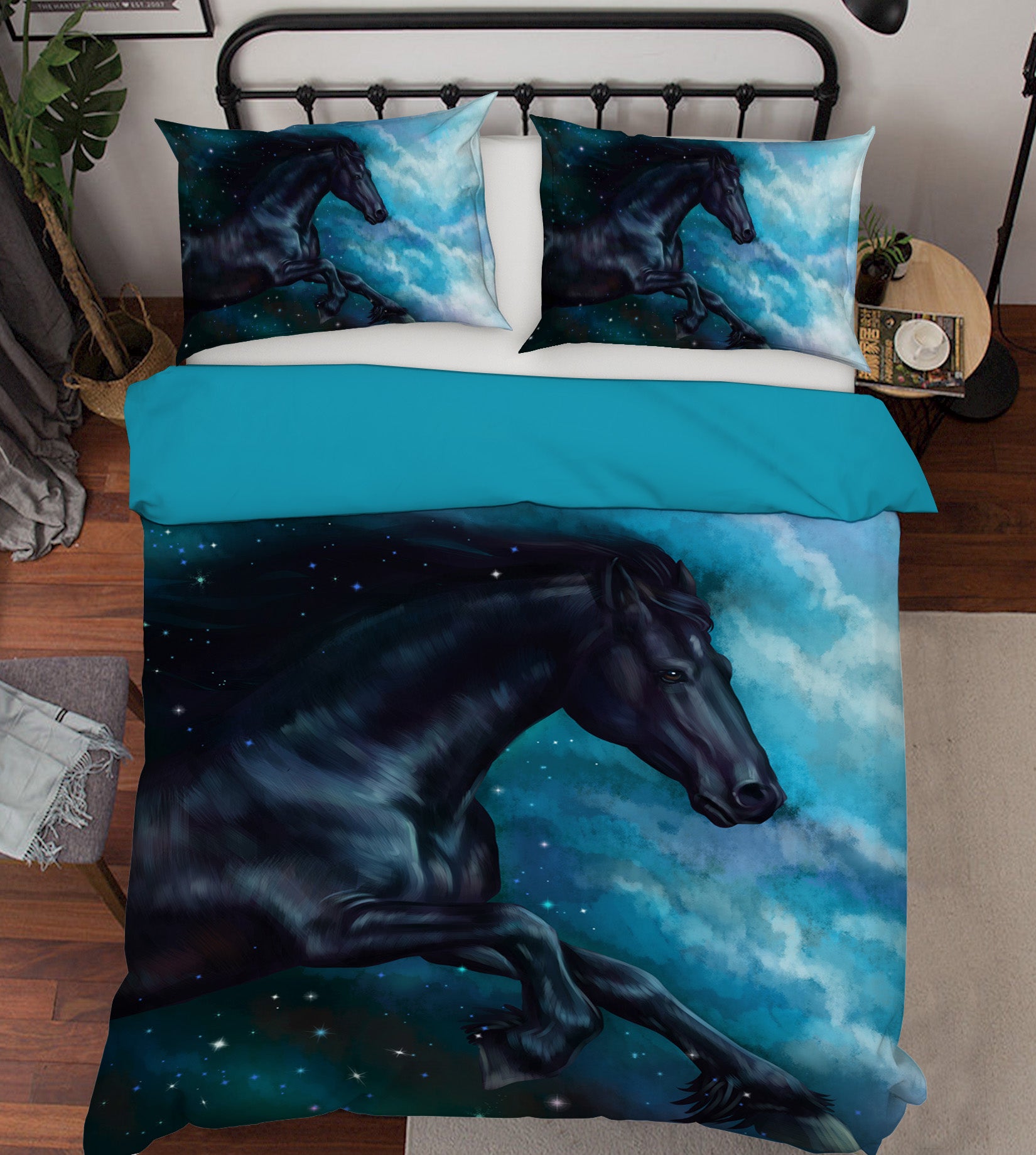 3D Running Black Horse 036 Bed Pillowcases Quilt