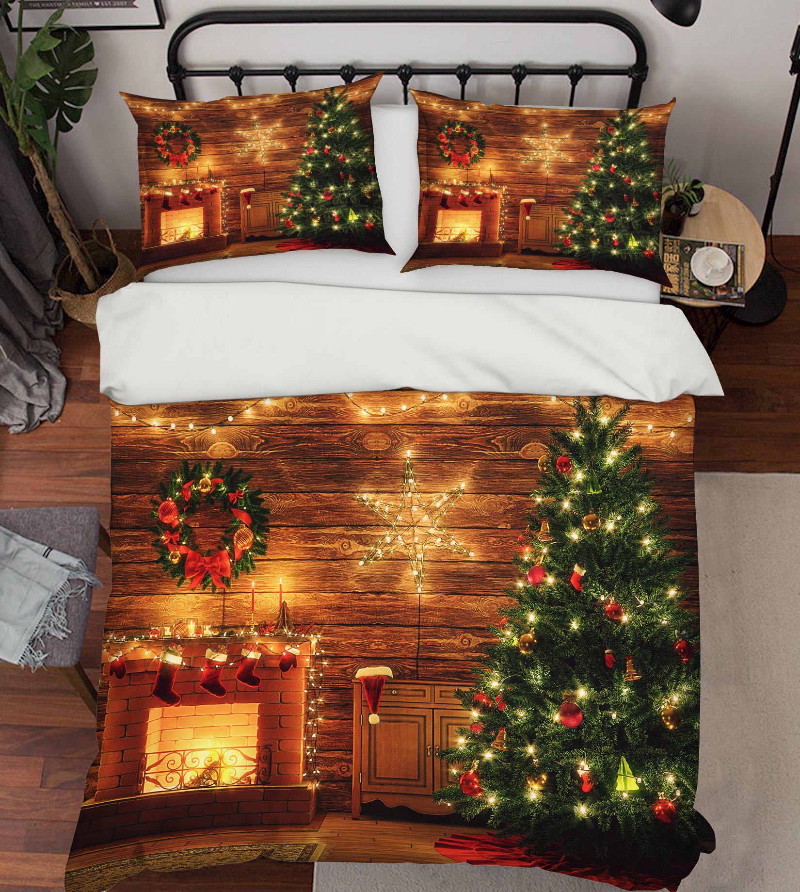 3D Tree Fireplace 52195 Christmas Quilt Duvet Cover Xmas Bed Pillowcases