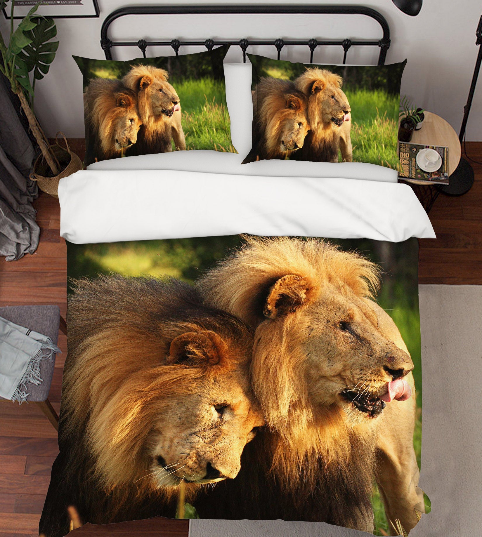 3D Lion Couple 134 Bed Pillowcases Quilt