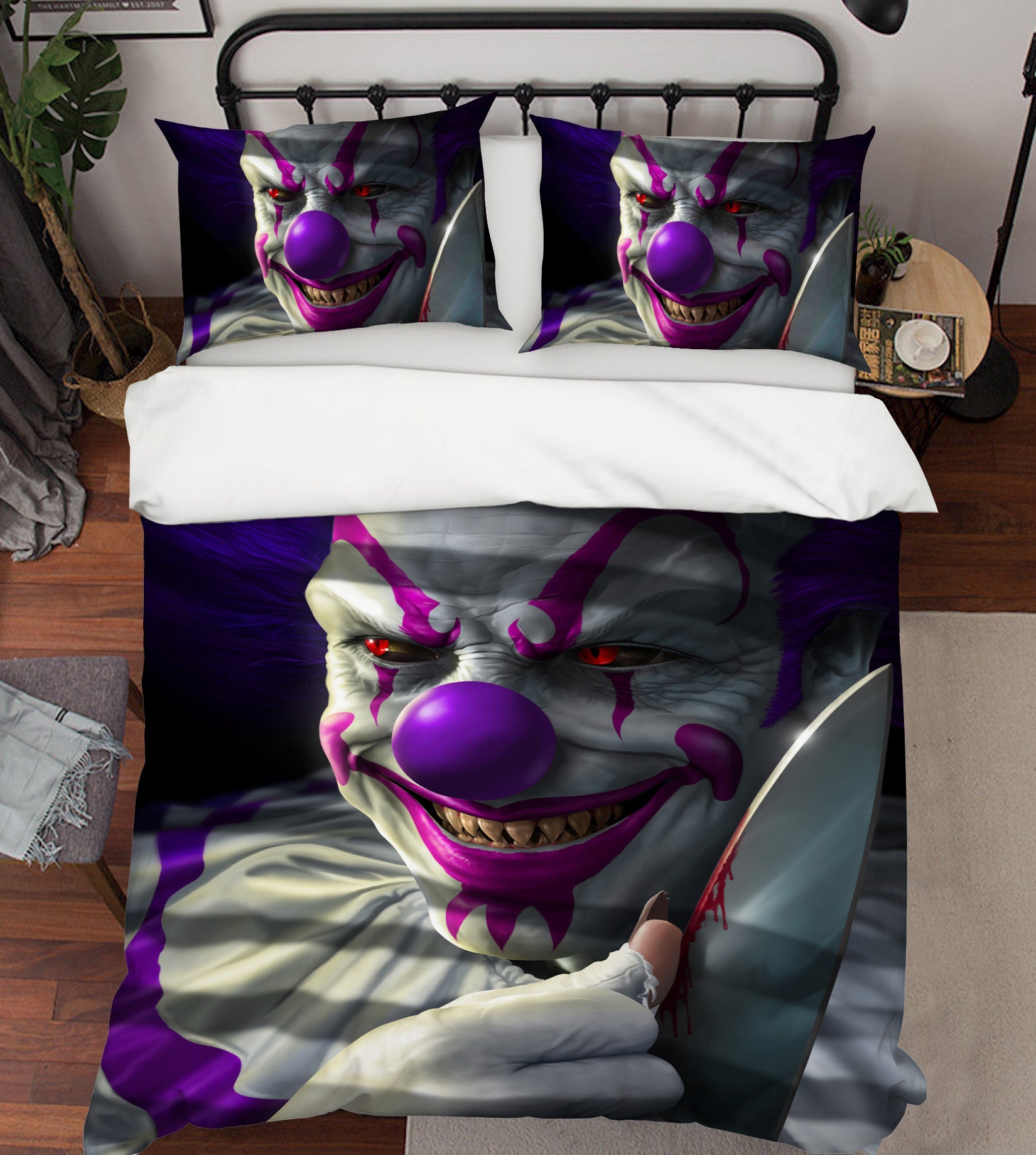 3D Clown Purple 4083 Tom Wood Bedding Bed Pillowcases Quilt