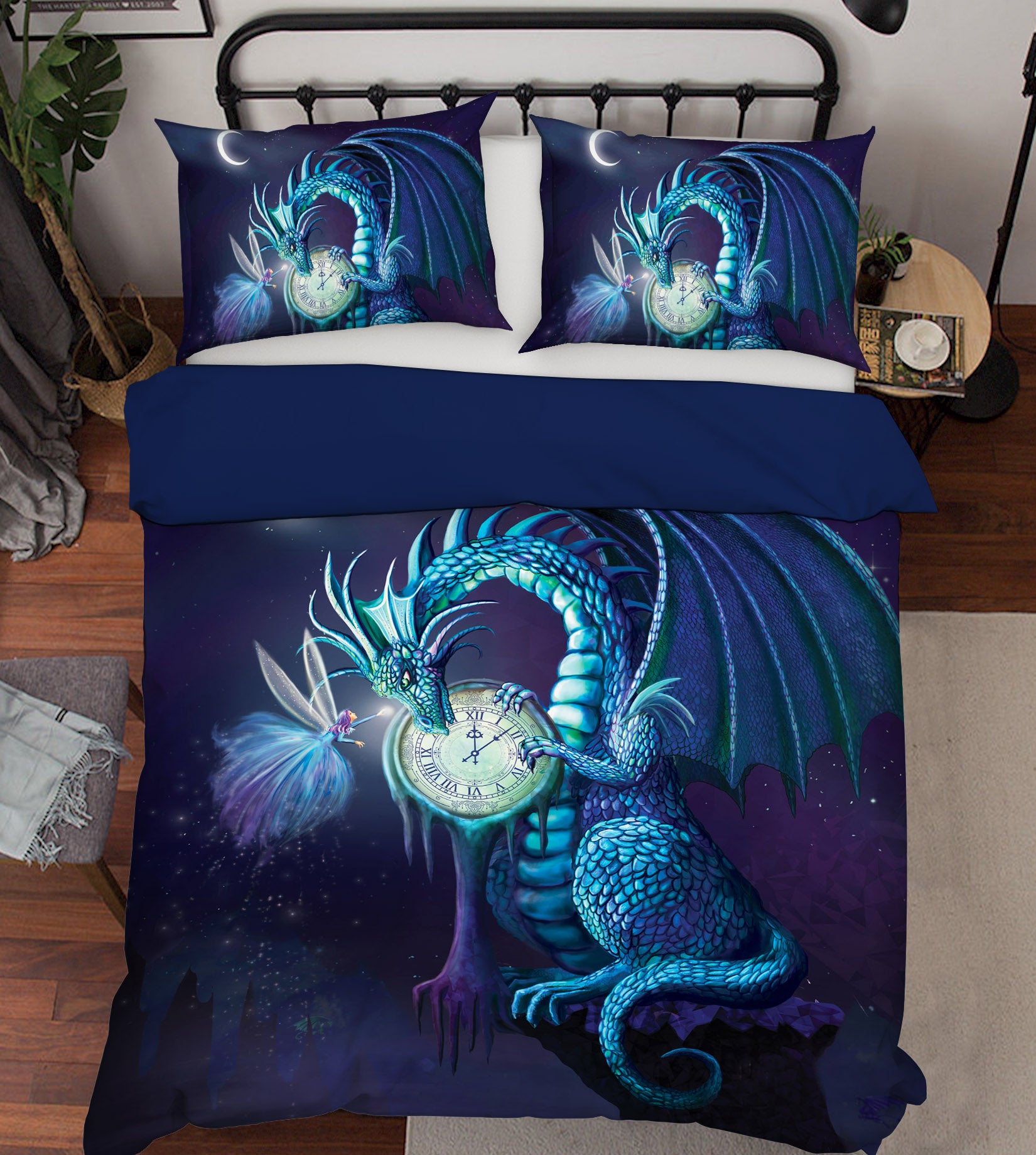 3D Clock Dragon 124 Rose Catherine Khan Bedding Bed Pillowcases Quilt