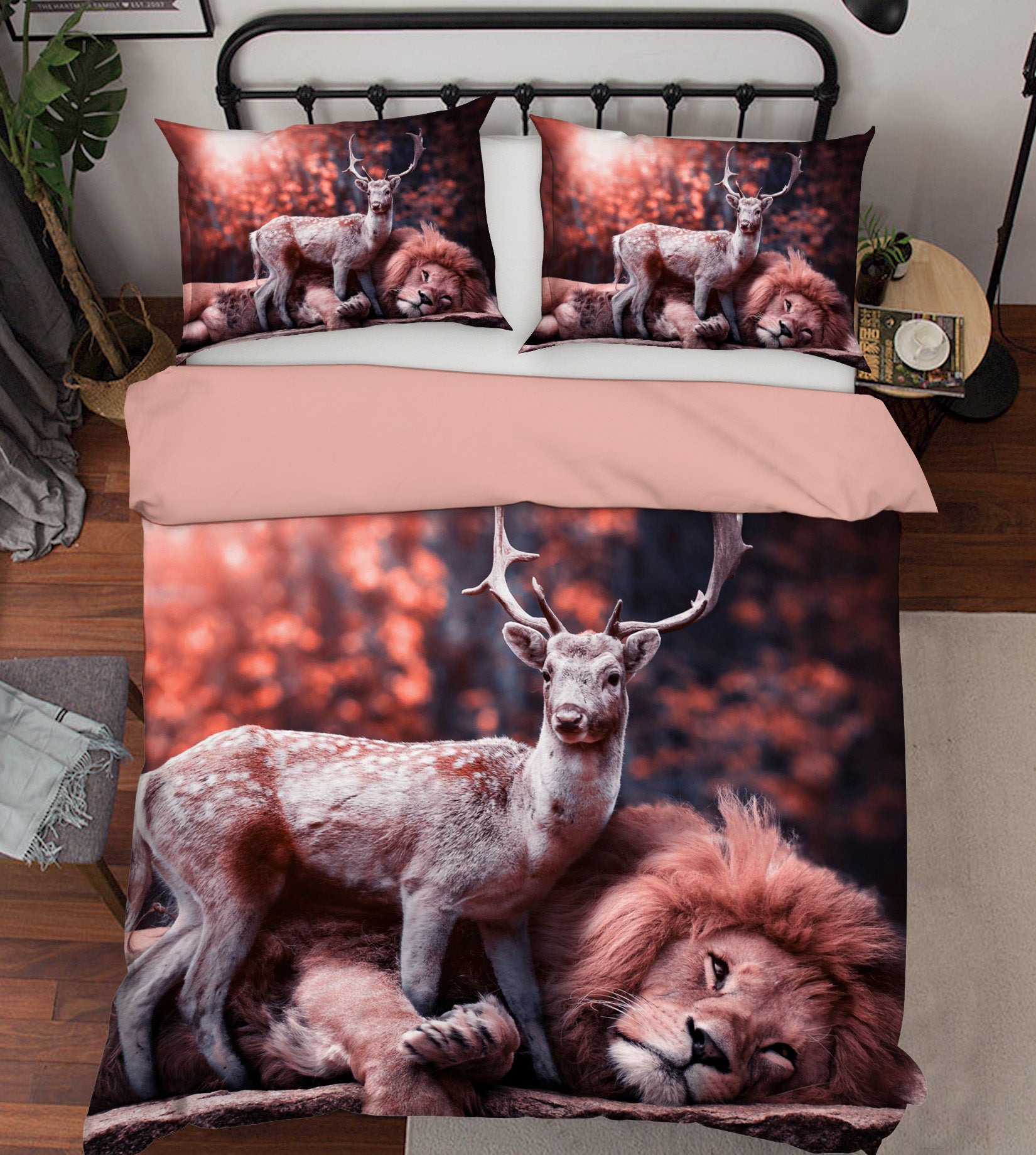 3D Red Lion Deer 084 Bed Pillowcases Quilt