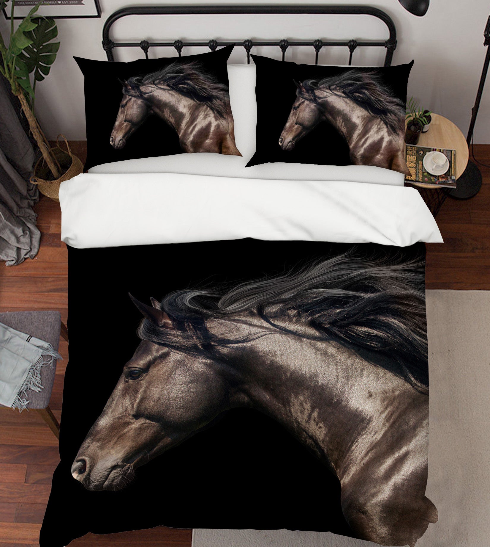 3D Black Horse 059 Bed Pillowcases Quilt