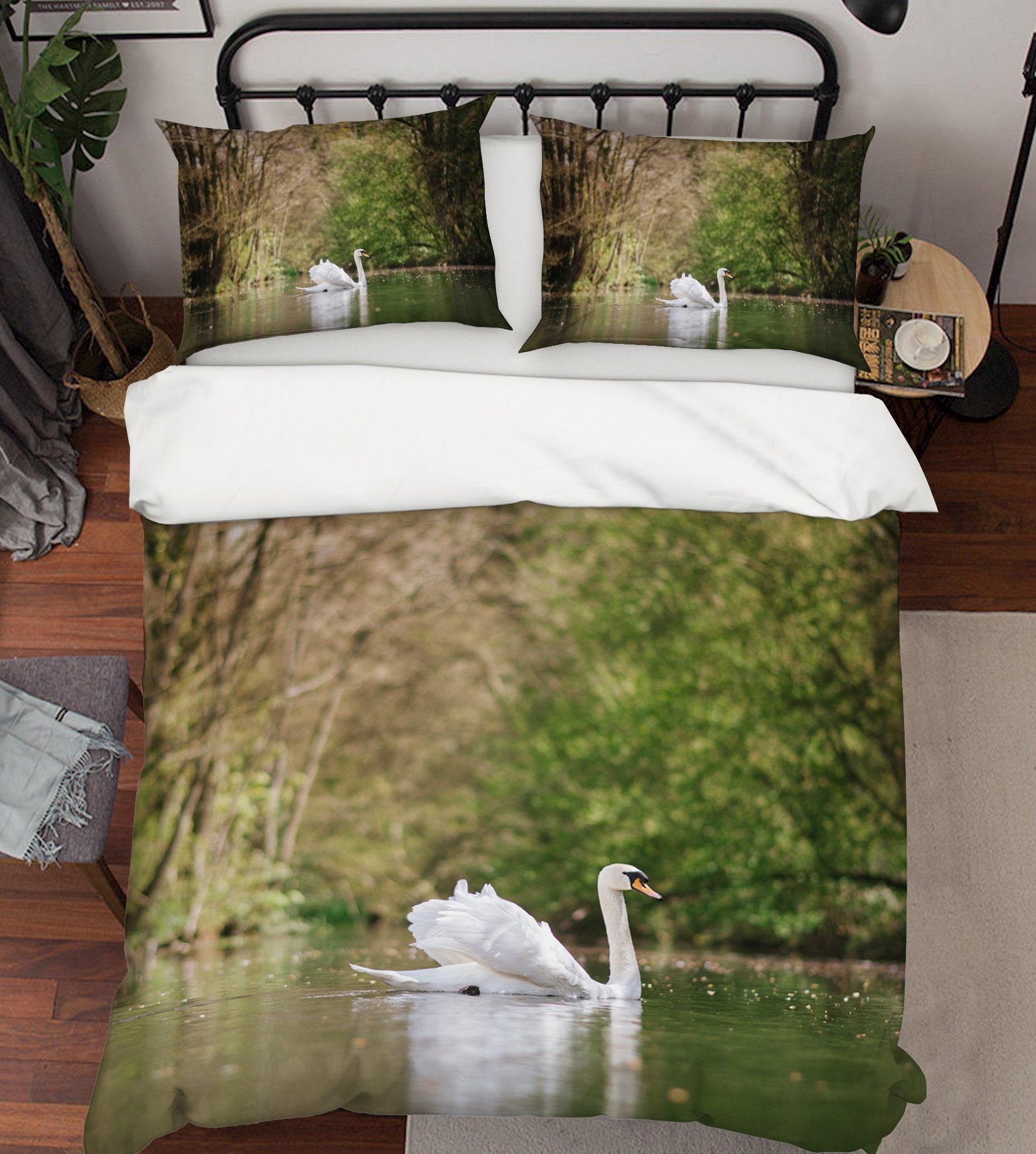 3D White Swan 2009 Bed Pillowcases Quilt Quiet Covers AJ Creativity Home 