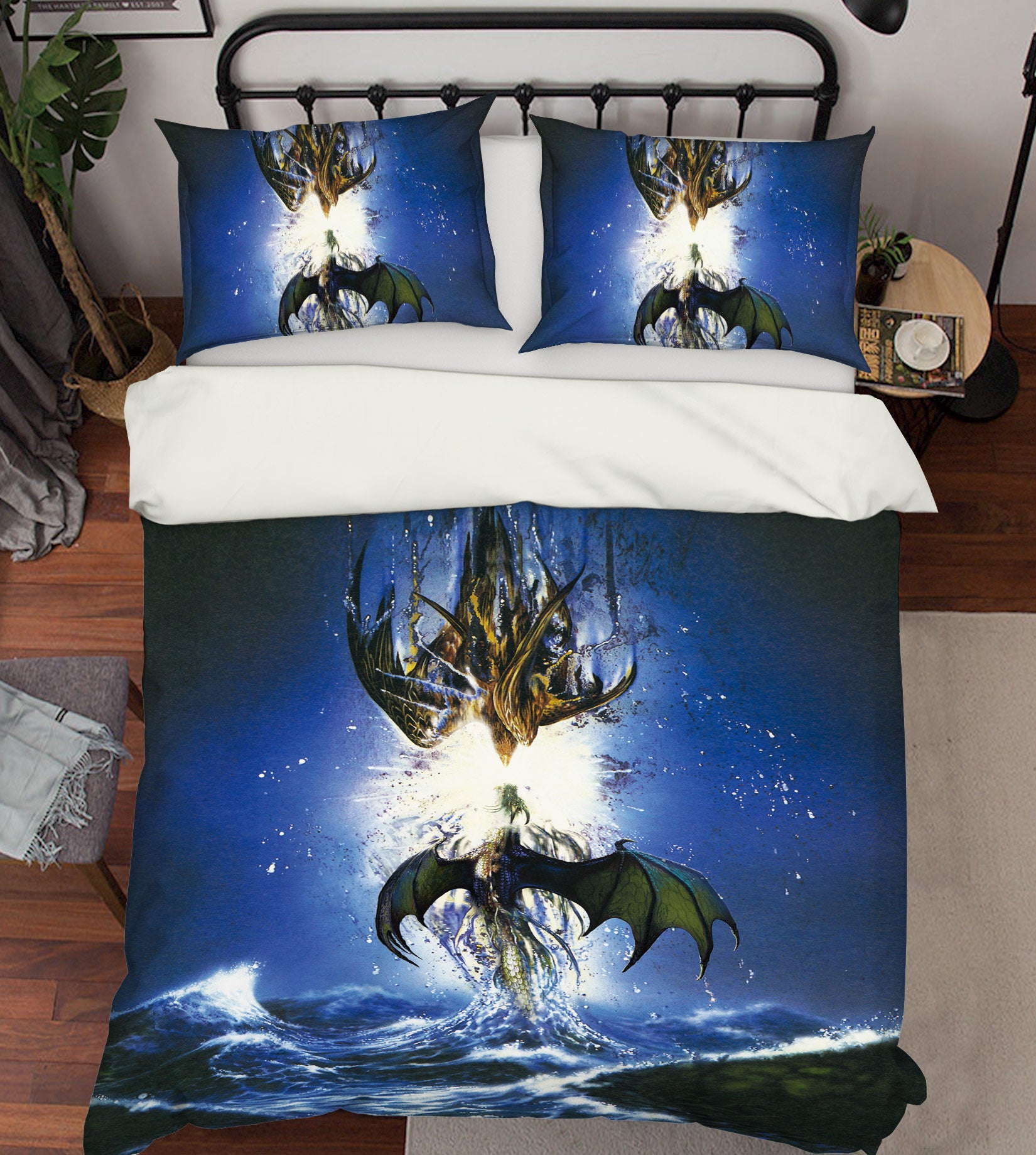3D Blue Night Sky Dragon 6164 Ciruelo Bedding Bed Pillowcases Quilt