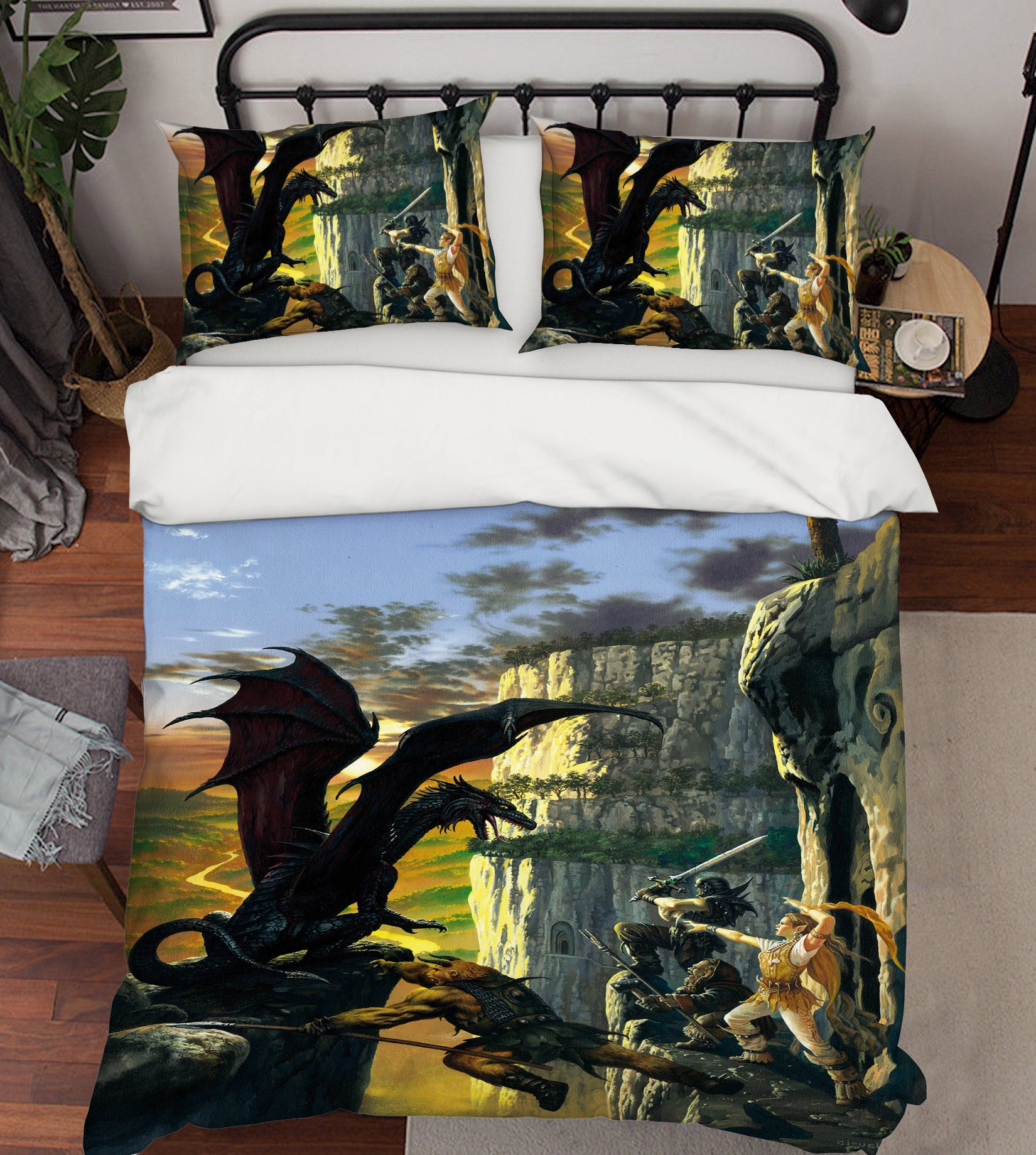 3D Rock Dragon Warrior 6200 Ciruelo Bedding Bed Pillowcases Quilt