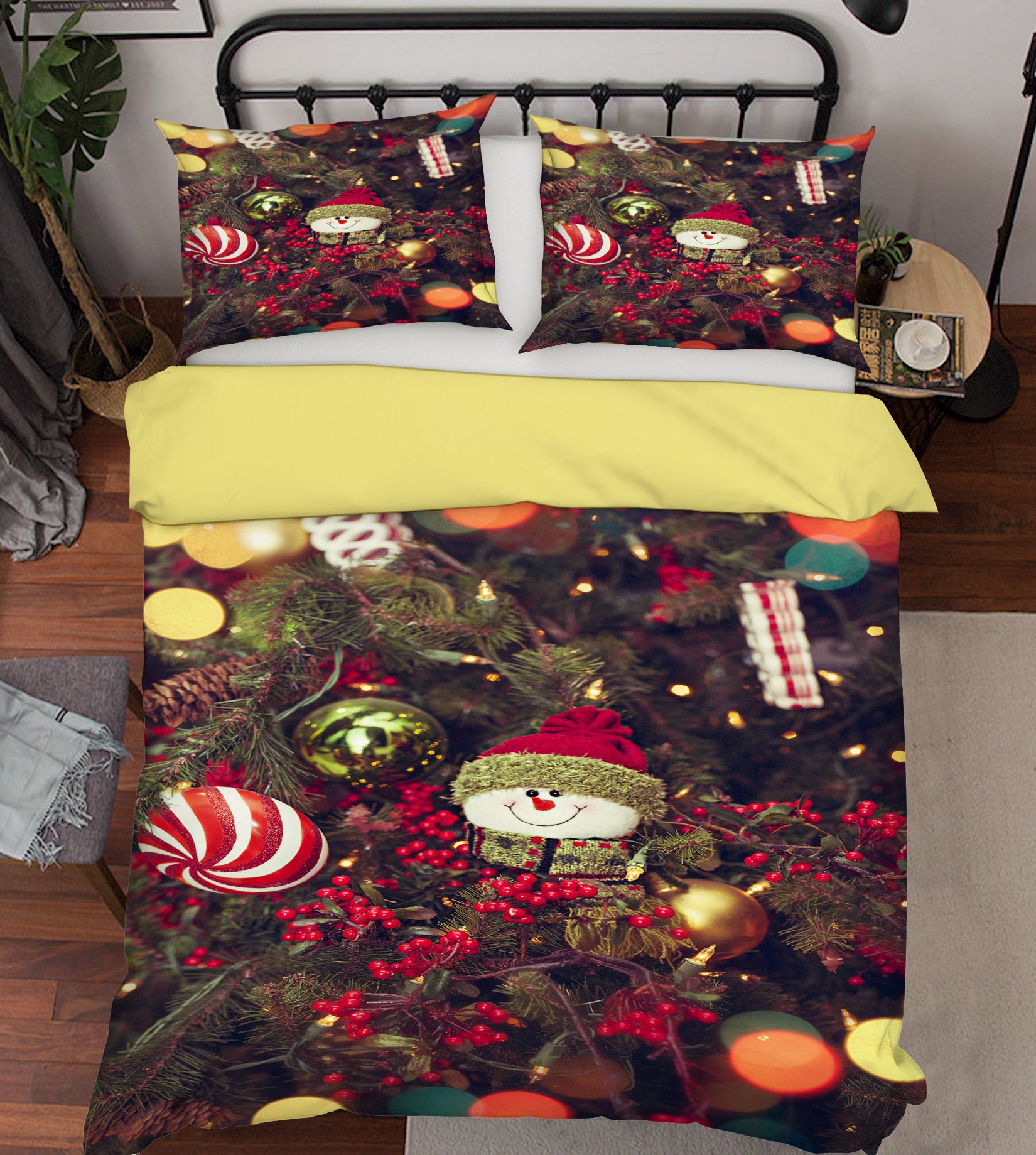 3D Tree Snowman Doll 52125 Christmas Quilt Duvet Cover Xmas Bed Pillowcases