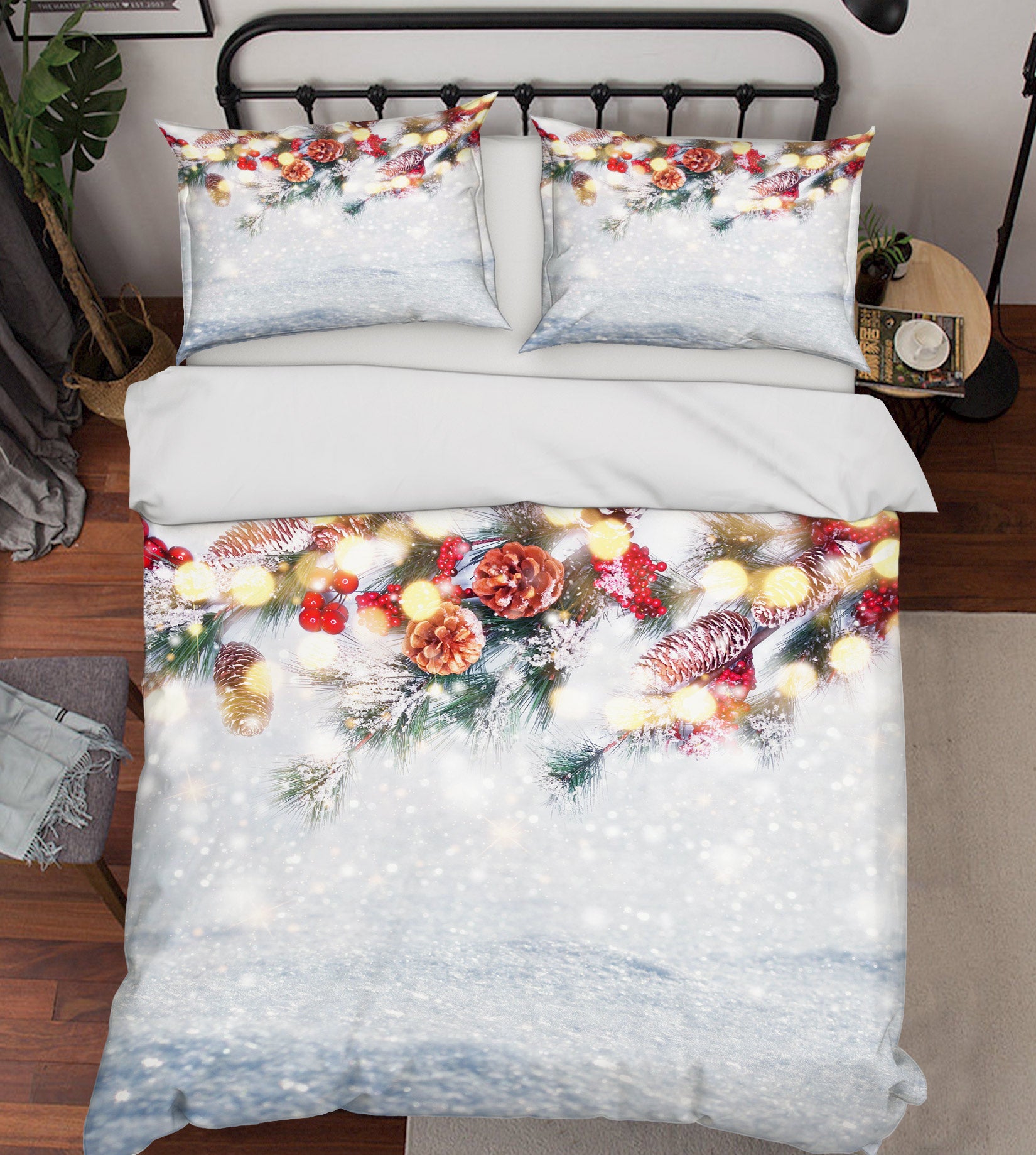 3D Snow Branches 52202 Christmas Quilt Duvet Cover Xmas Bed Pillowcases