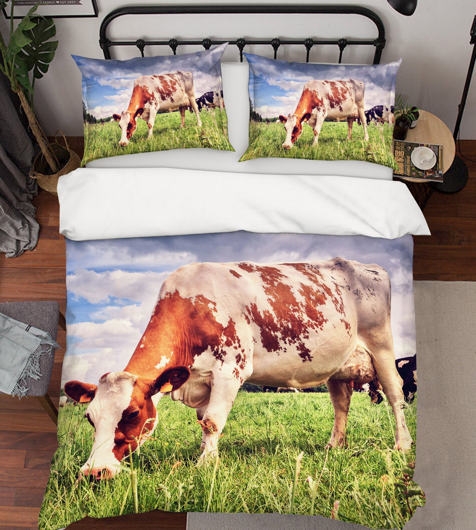 3D Cattle Grassland 045 Bed Pillowcases Quilt