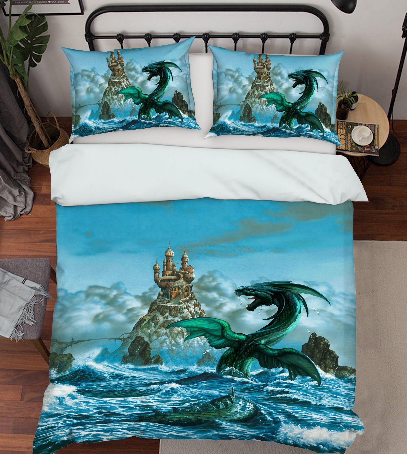 3D Sea Dragon Mountain Castle 6167 Ciruelo Bedding Bed Pillowcases Quilt