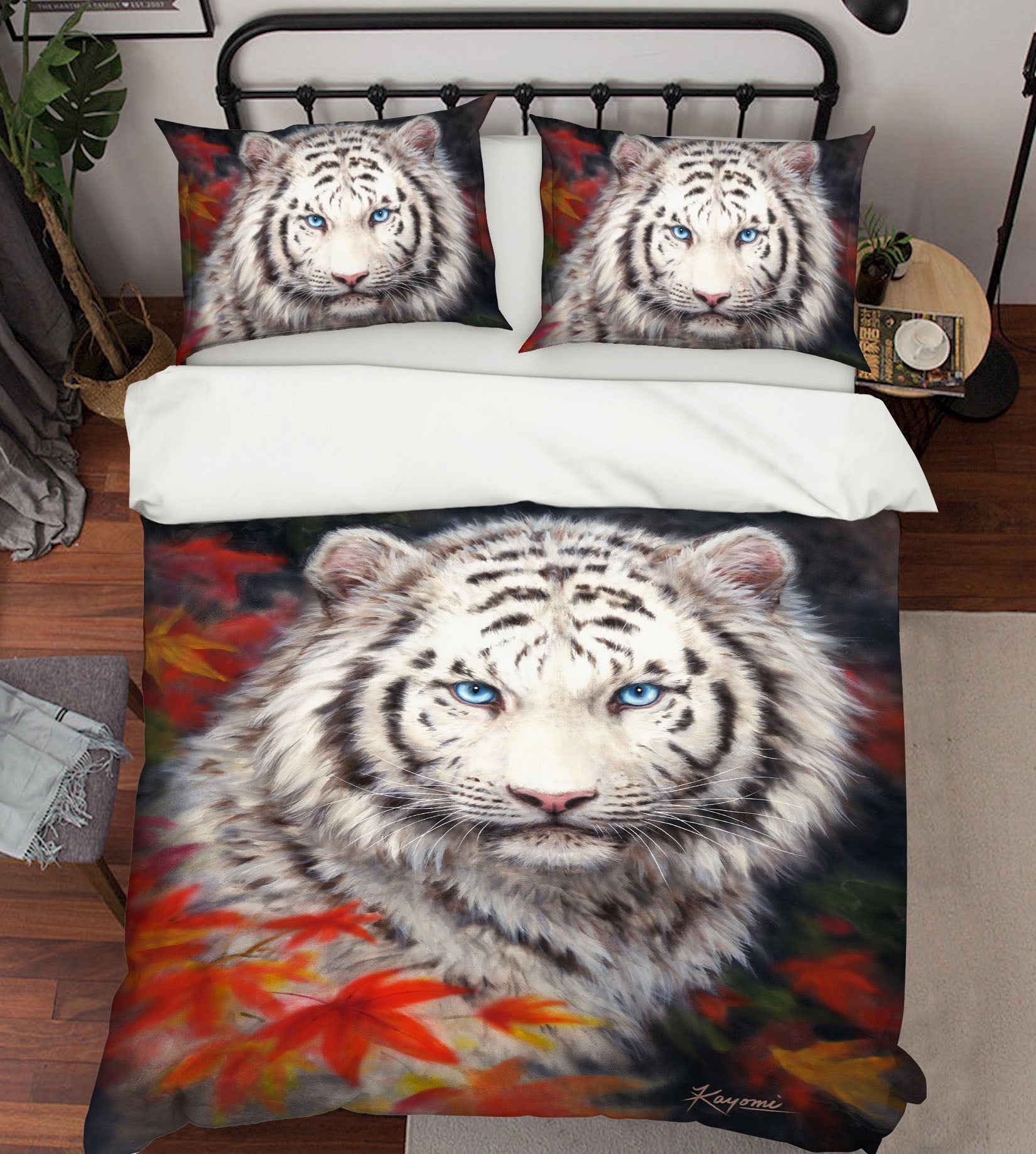 3D Maple Leaf Tiger 5887 Kayomi Harai Bedding Bed Pillowcases Quilt Cover Duvet Cover