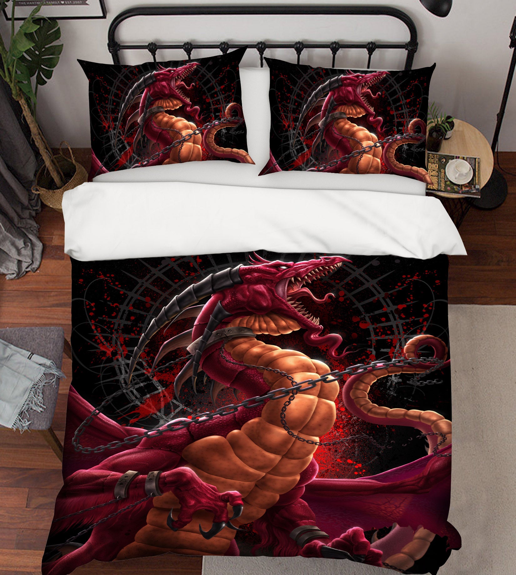 3D Fuchsia Dragon Chain 4094 Tom Wood Bedding Bed Pillowcases Quilt