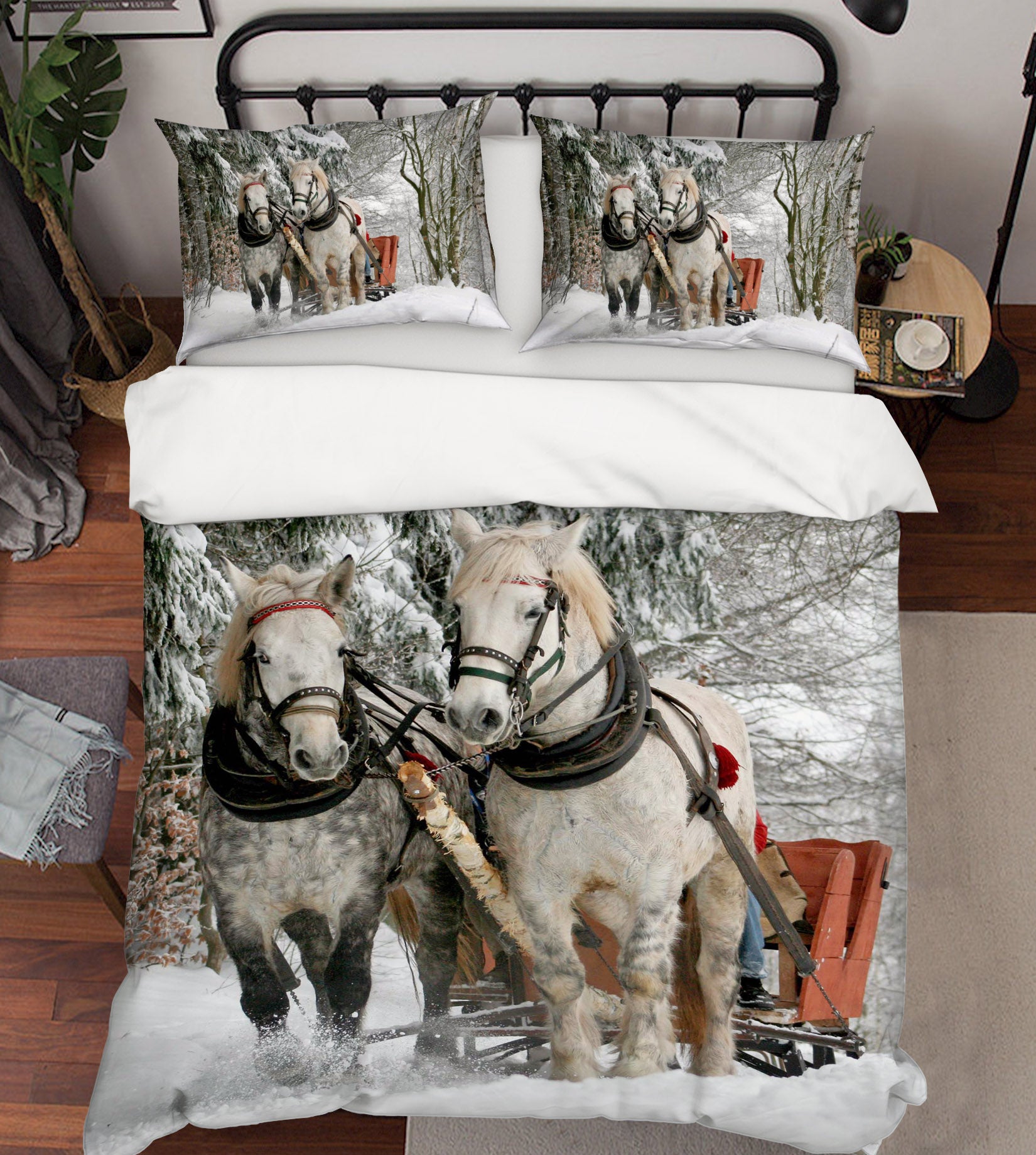 3D White Horse 1941 Bed Pillowcases Quilt