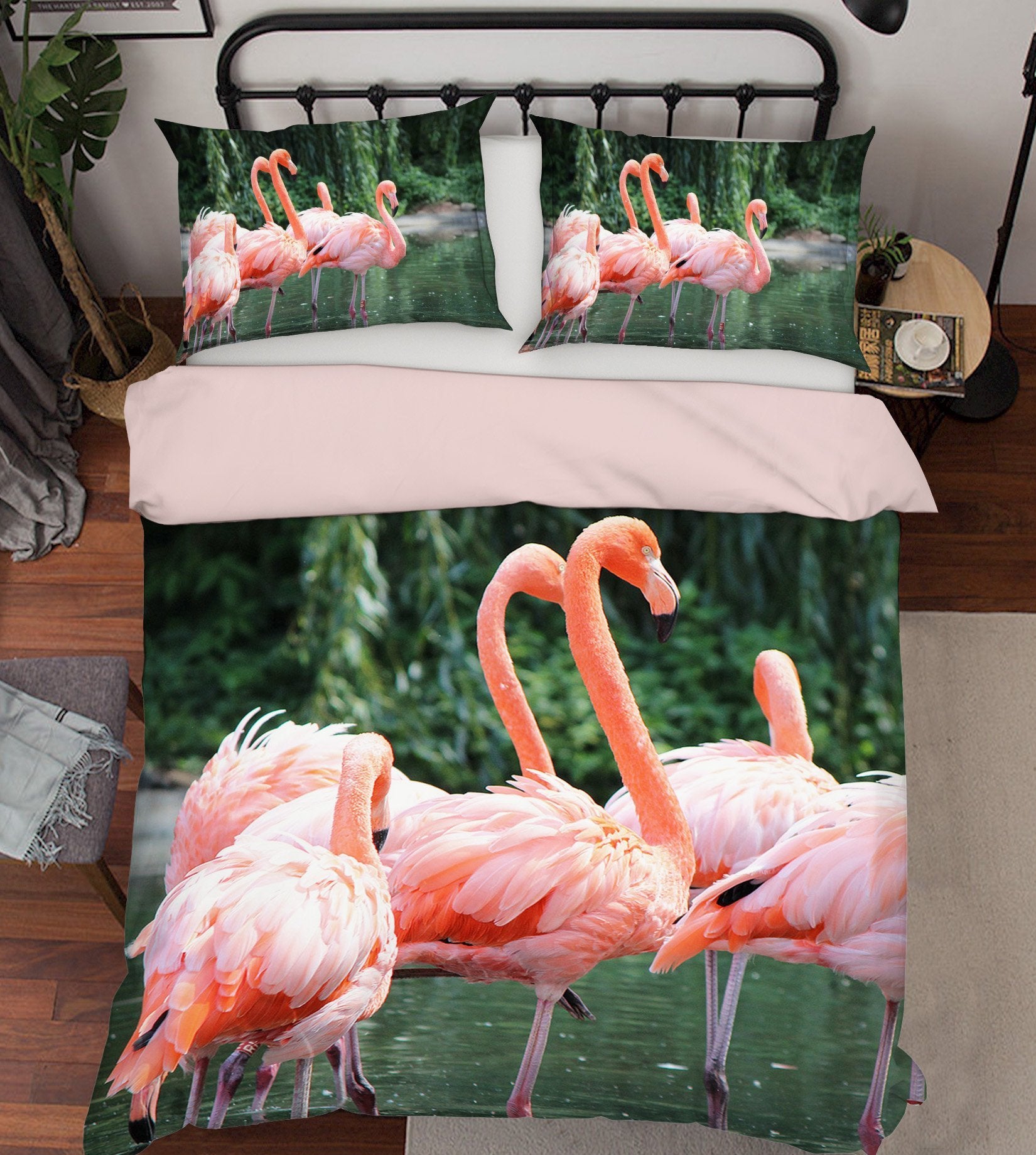 3D Flamingo Forest 1942 Bed Pillowcases Quilt Quiet Covers AJ Creativity Home 