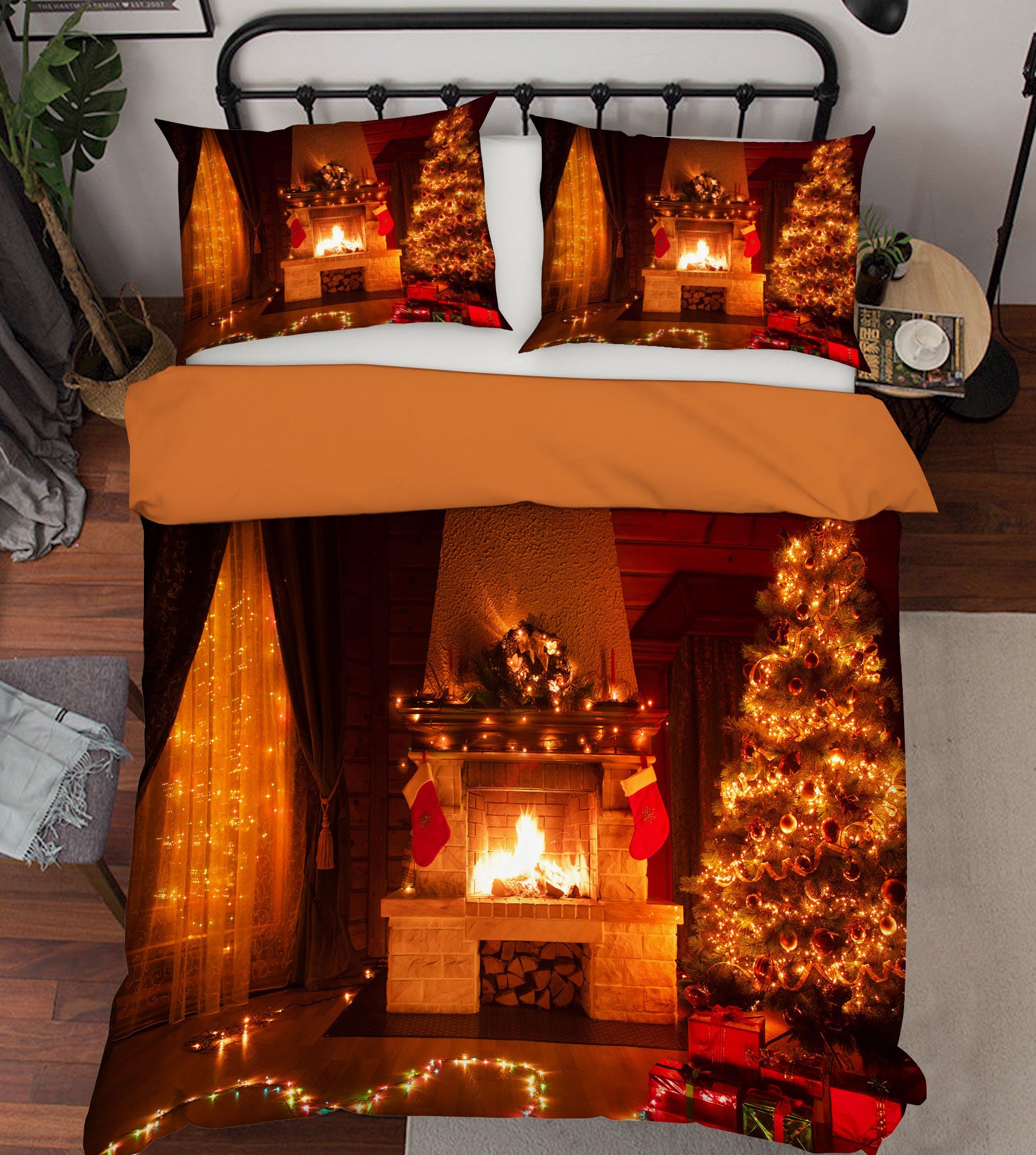 3D Fireplace 52190 Christmas Quilt Duvet Cover Xmas Bed Pillowcases