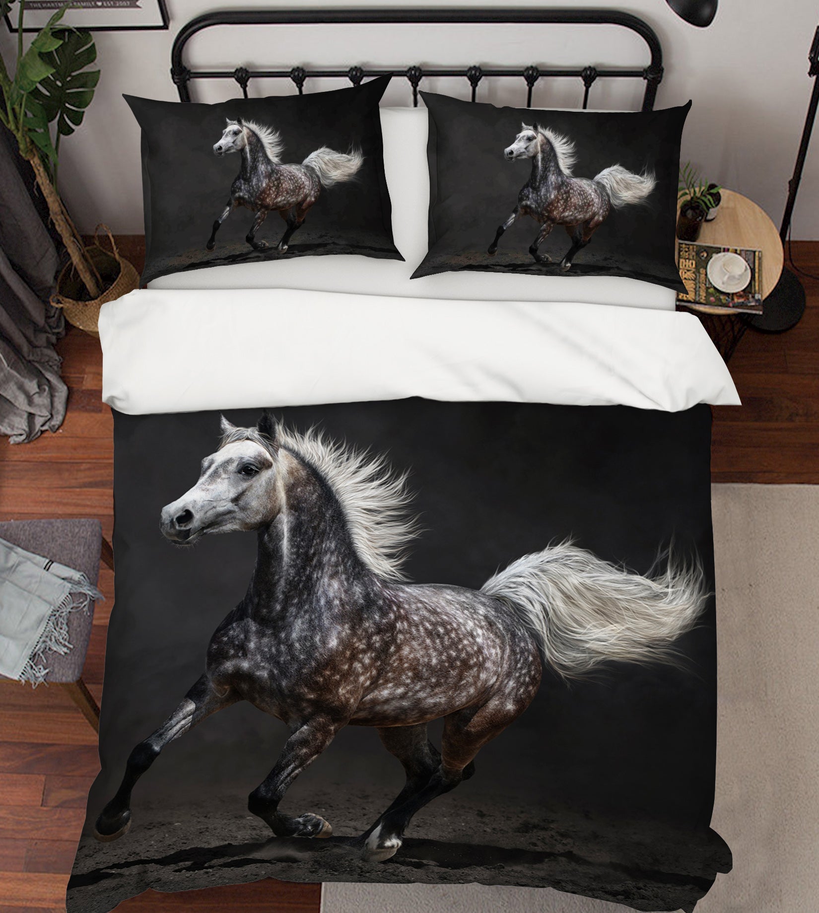 3D Running Bblack Horse 061 Bed Pillowcases Quilt