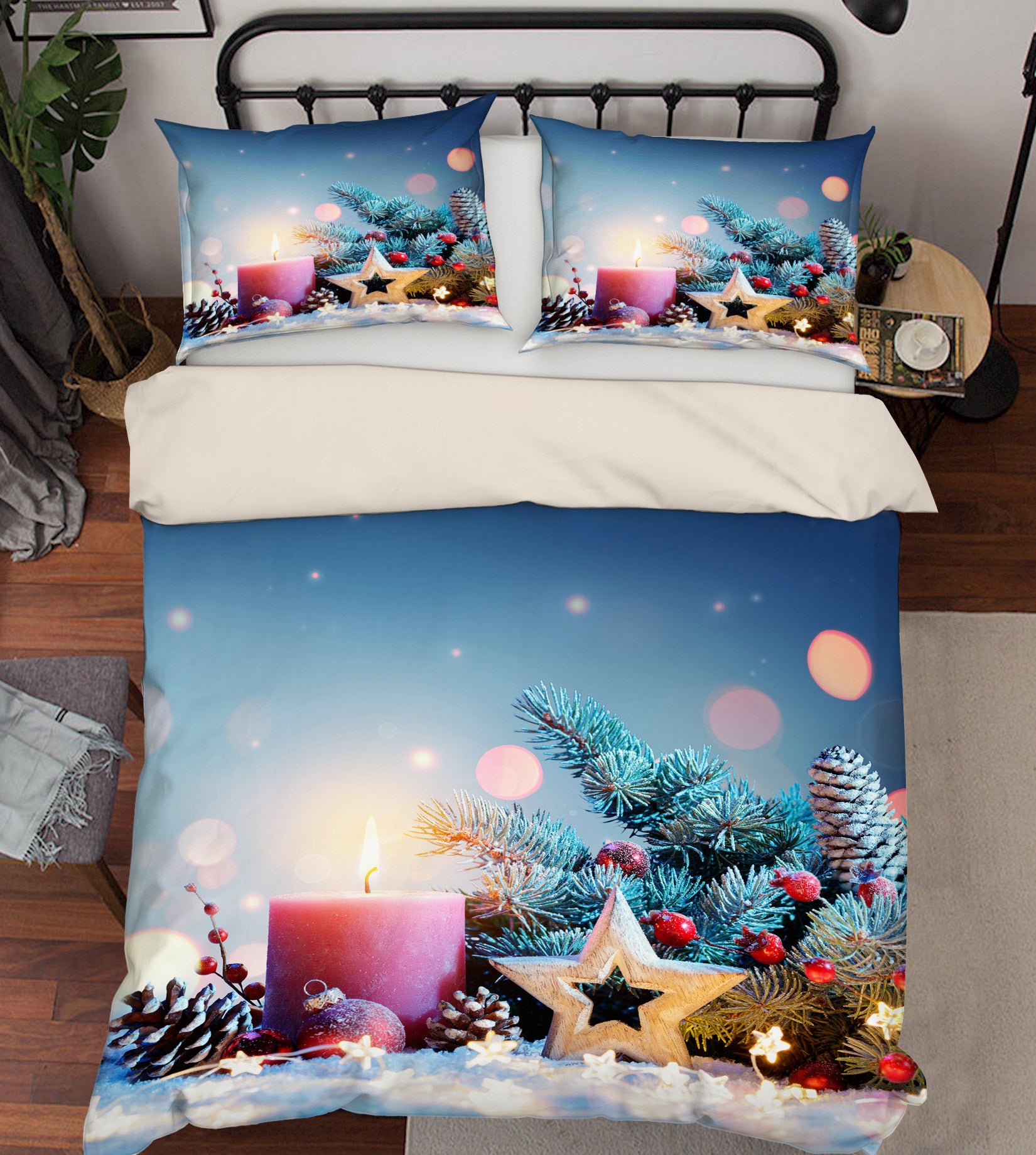 3D Candle Five-Pointed Star 52156 Christmas Quilt Duvet Cover Xmas Bed Pillowcases