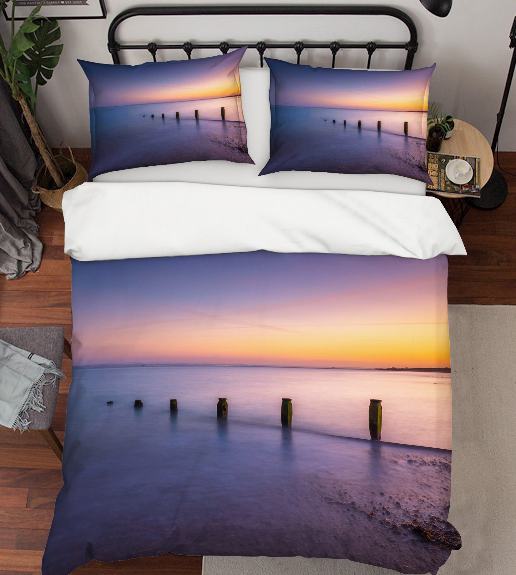 3D Sunset Purple Sea 1009 Assaf Frank Bedding Bed Pillowcases Quilt