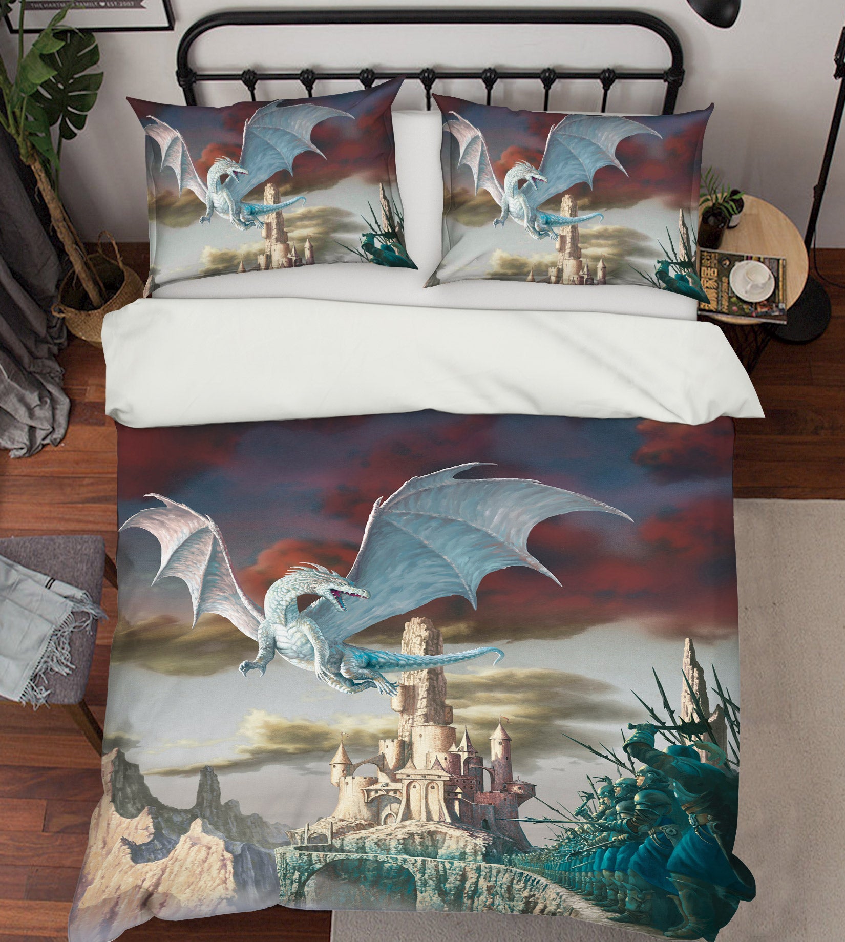 3D White Dragon Castle 6162 Ciruelo Bedding Bed Pillowcases Quilt