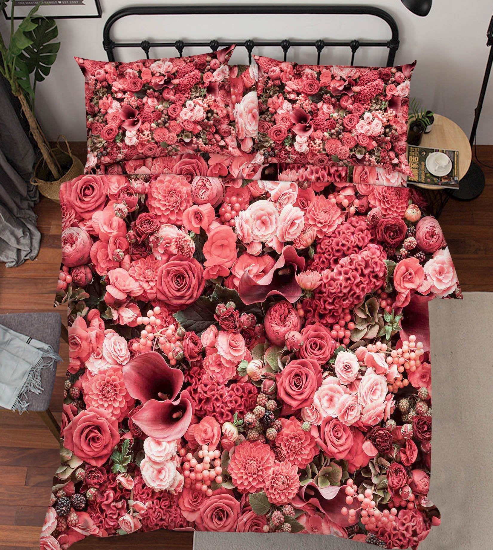 3D Red Flowers 50 Bed Pillowcases Quilt Wallpaper AJ Wallpaper 