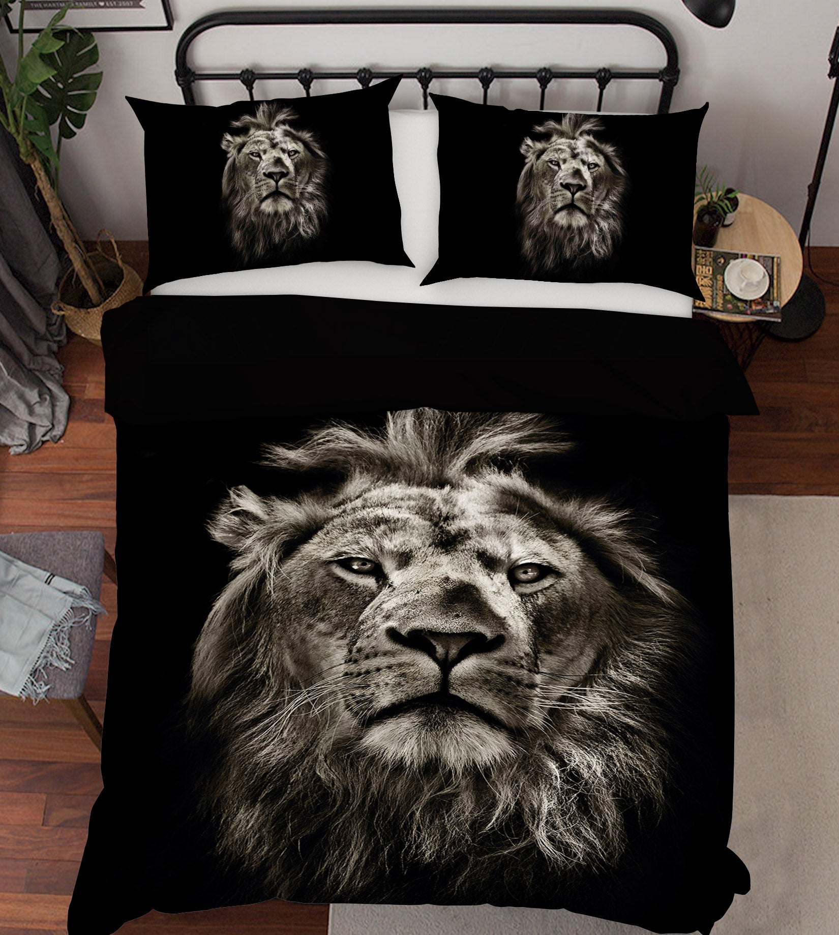 3D Black Lion 100 Bed Pillowcases Quilt