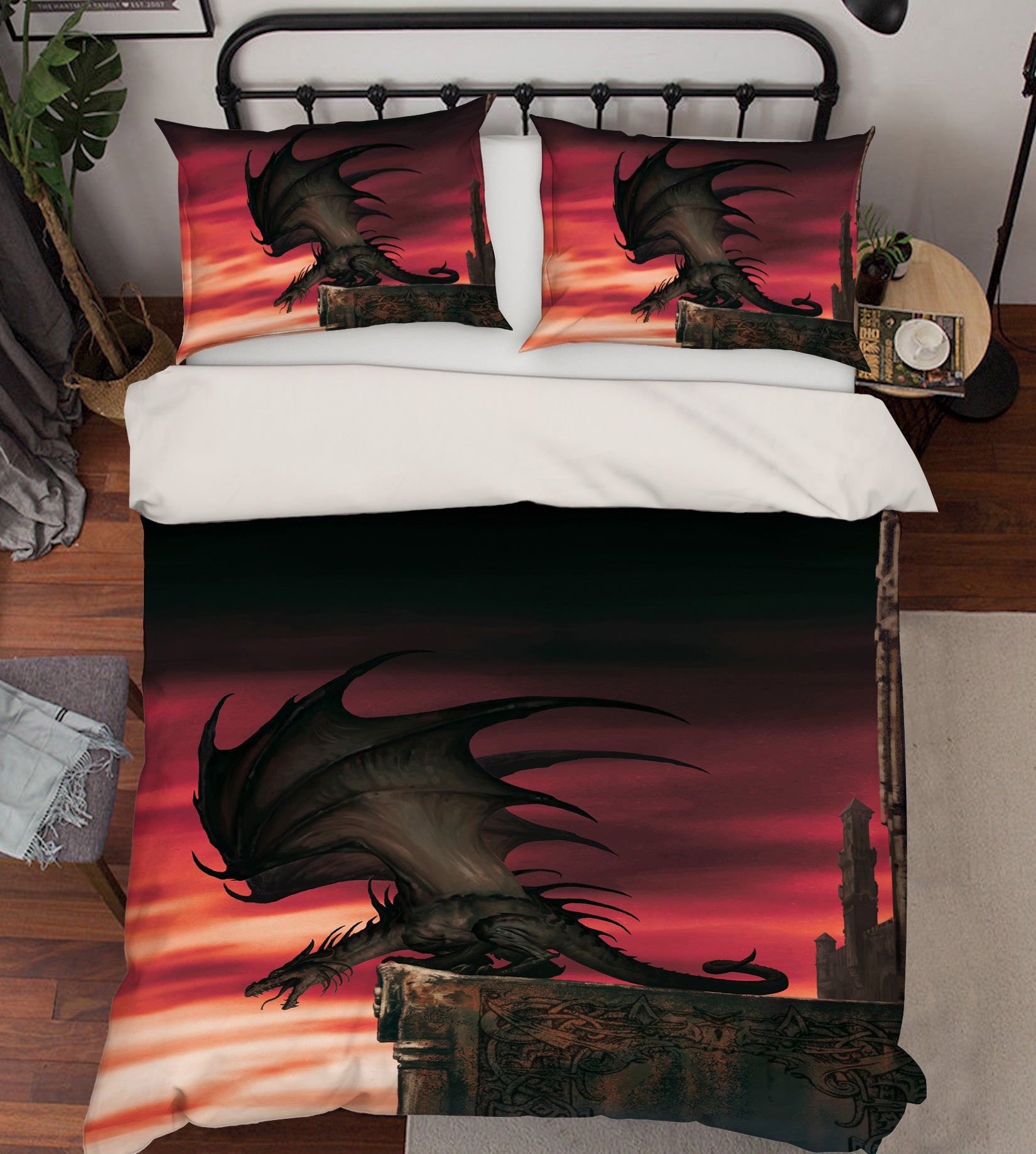 3D Red Sky Dragon 7009 Ciruelo Bedding Bed Pillowcases Quilt