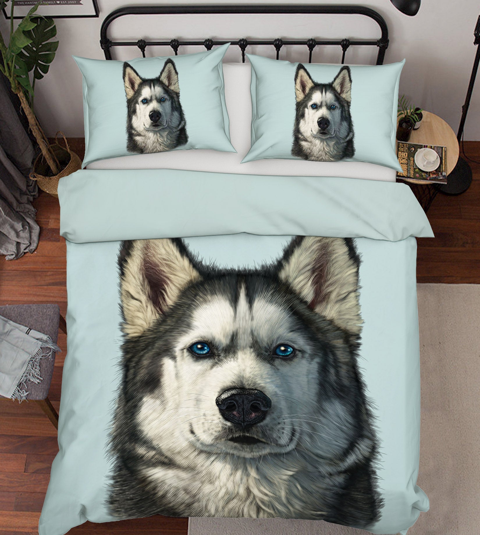 3D Husky Portrait 052 Bed Pillowcases Quilt Exclusive Designer Vincent