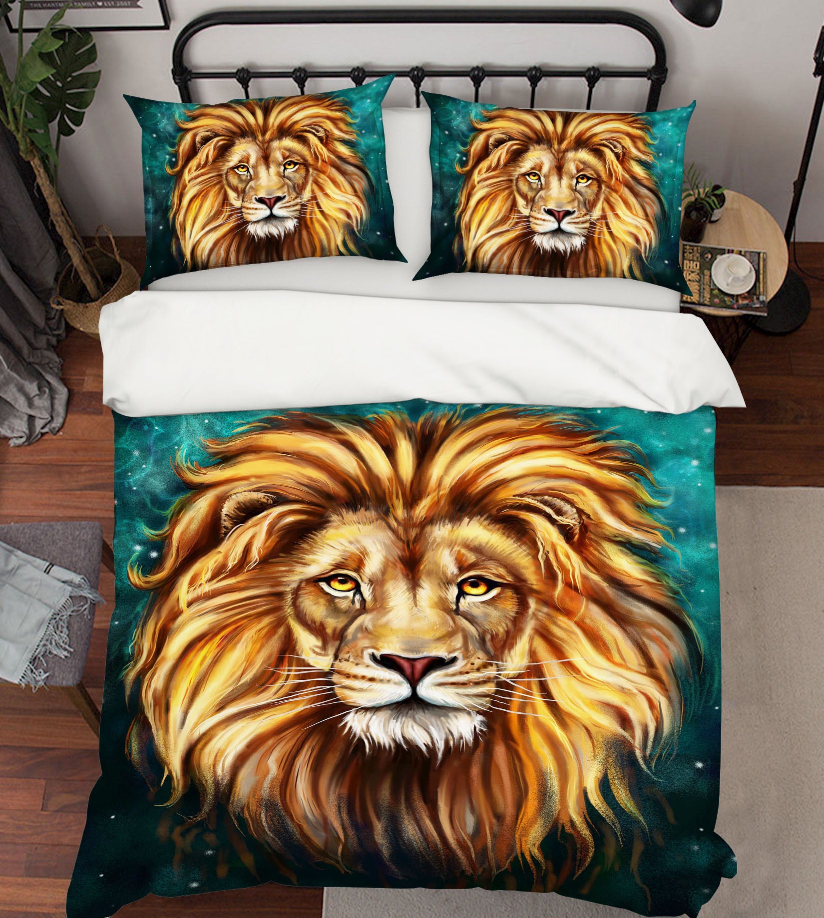3D Yellow Lion 105 Bed Pillowcases Quilt