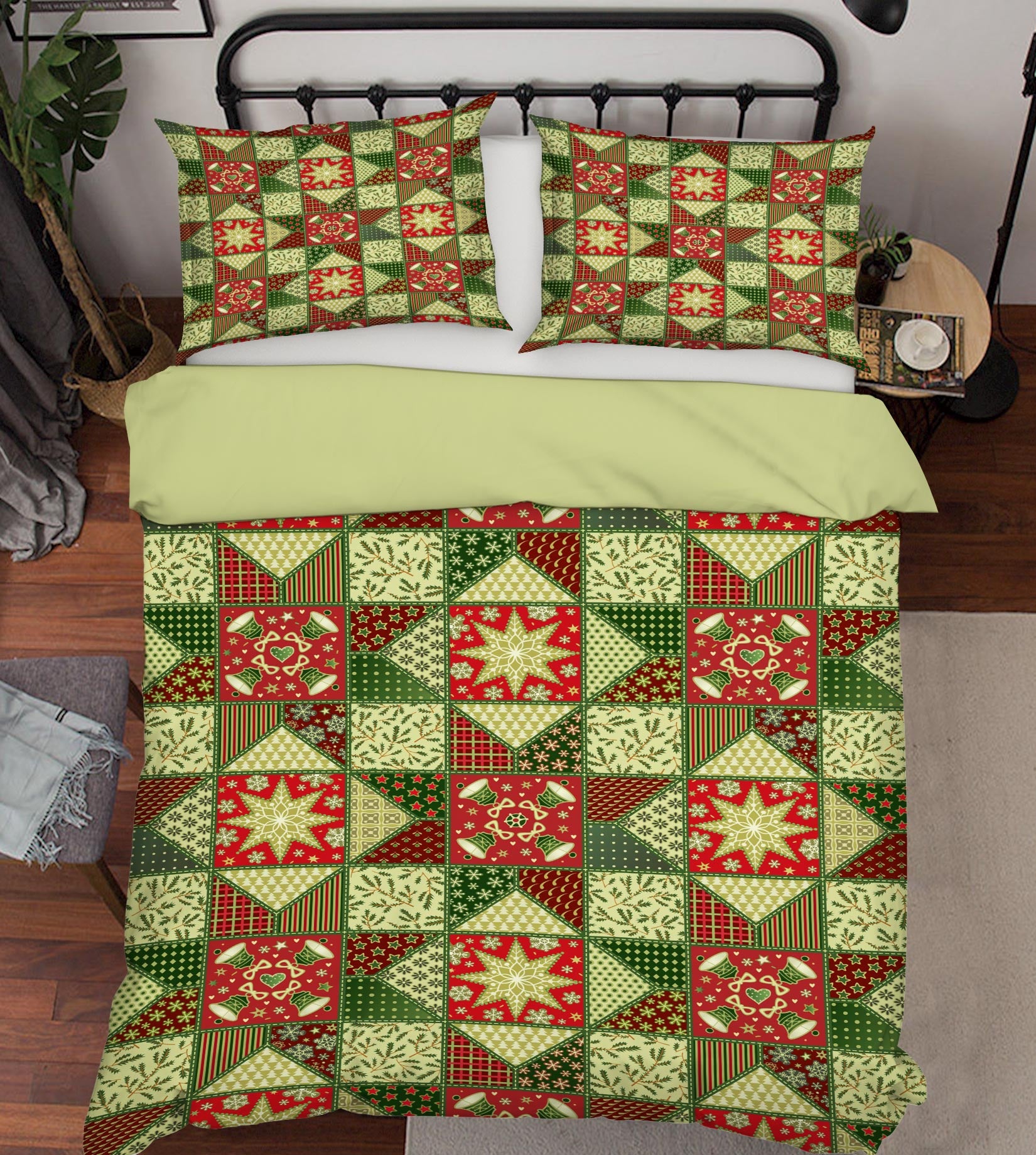 3D Red Green Pattern 52154 Christmas Quilt Duvet Cover Xmas Bed Pillowcases