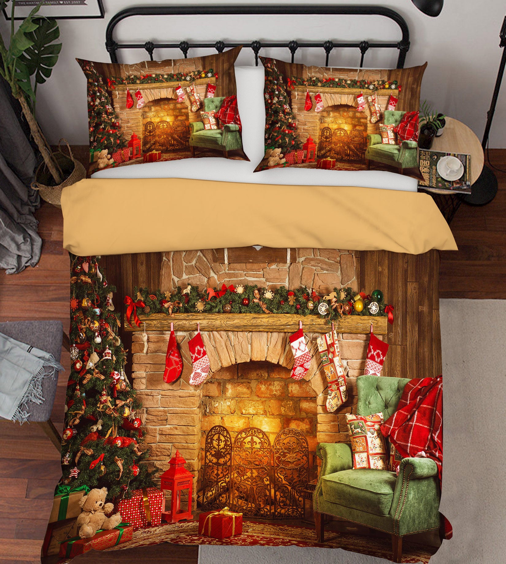 3D Fireplace Sofa 52140 Christmas Quilt Duvet Cover Xmas Bed Pillowcases