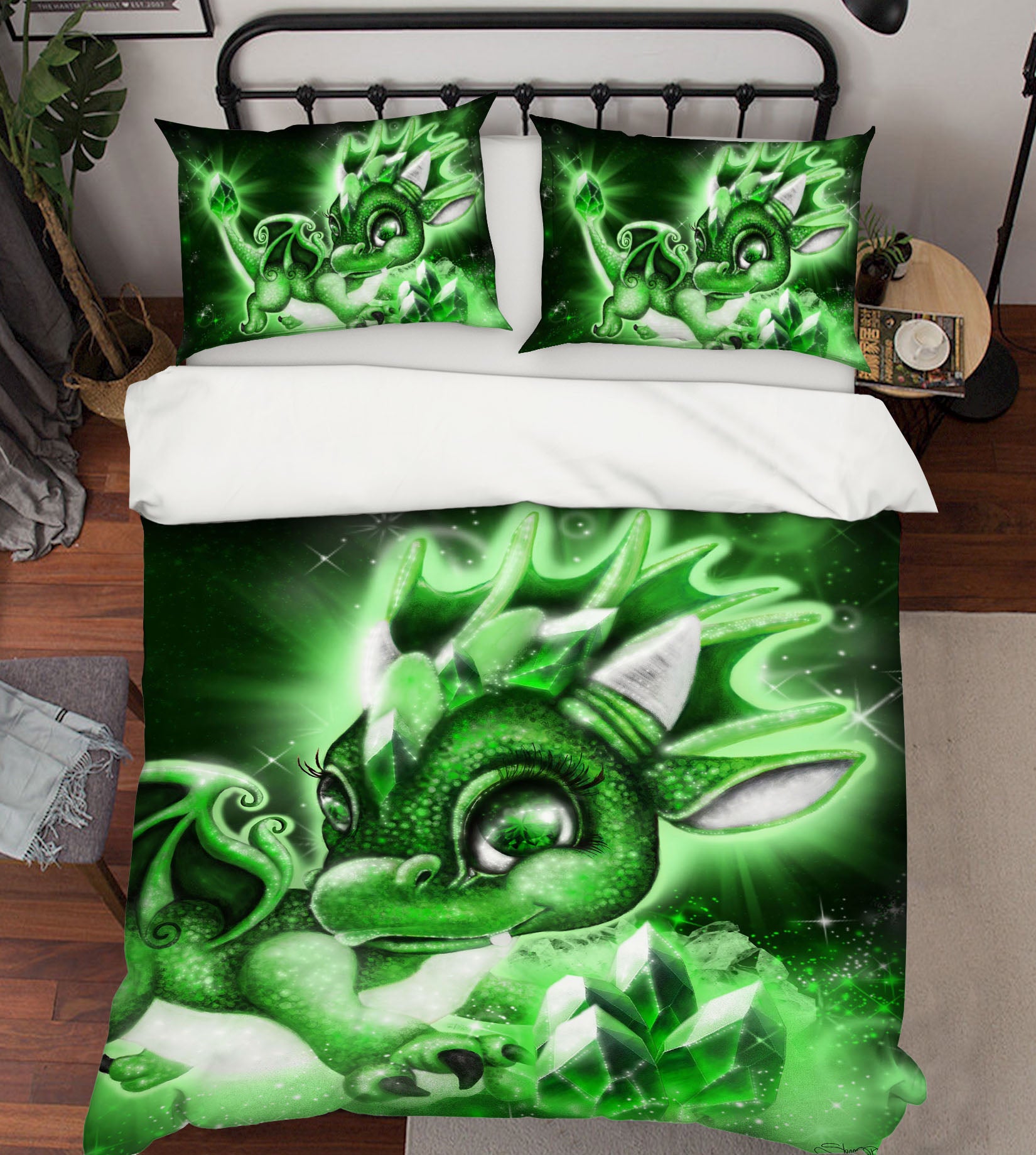 3D Green Crystal Dragon 8572 Sheena Pike Bedding Bed Pillowcases Quilt Cover Duvet Cover