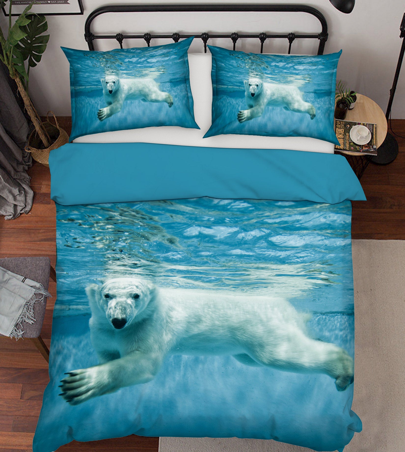3D Polar Bear Swimming 102 Bed Pillowcases Quilt