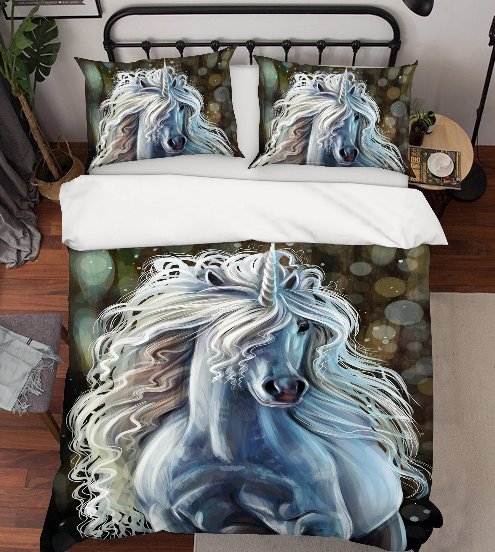 3D White Unicorn 030 Bed Pillowcases Quilt