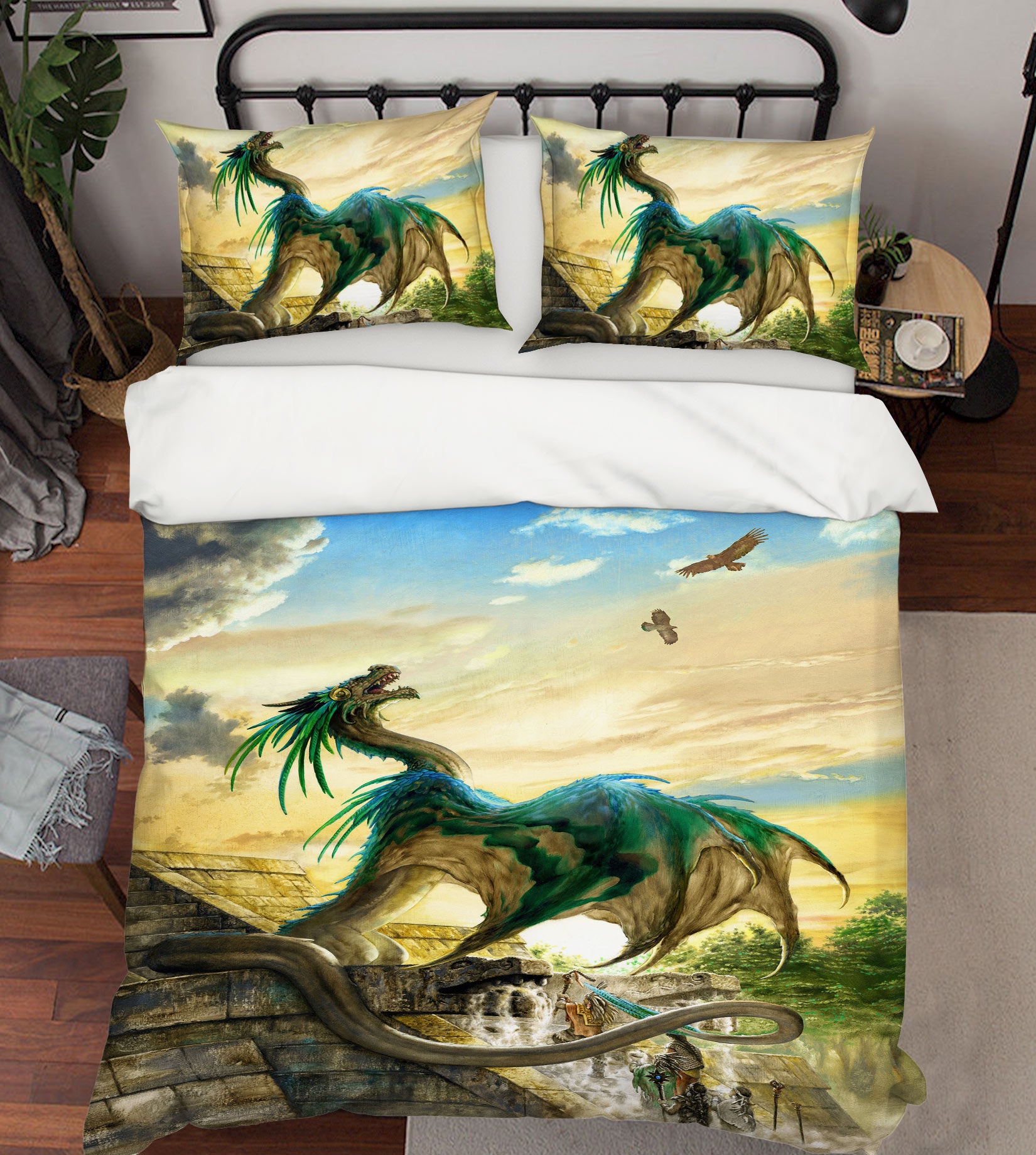 3D Sky Blue-Green Dragon 7025 Ciruelo Bedding Bed Pillowcases Quilt