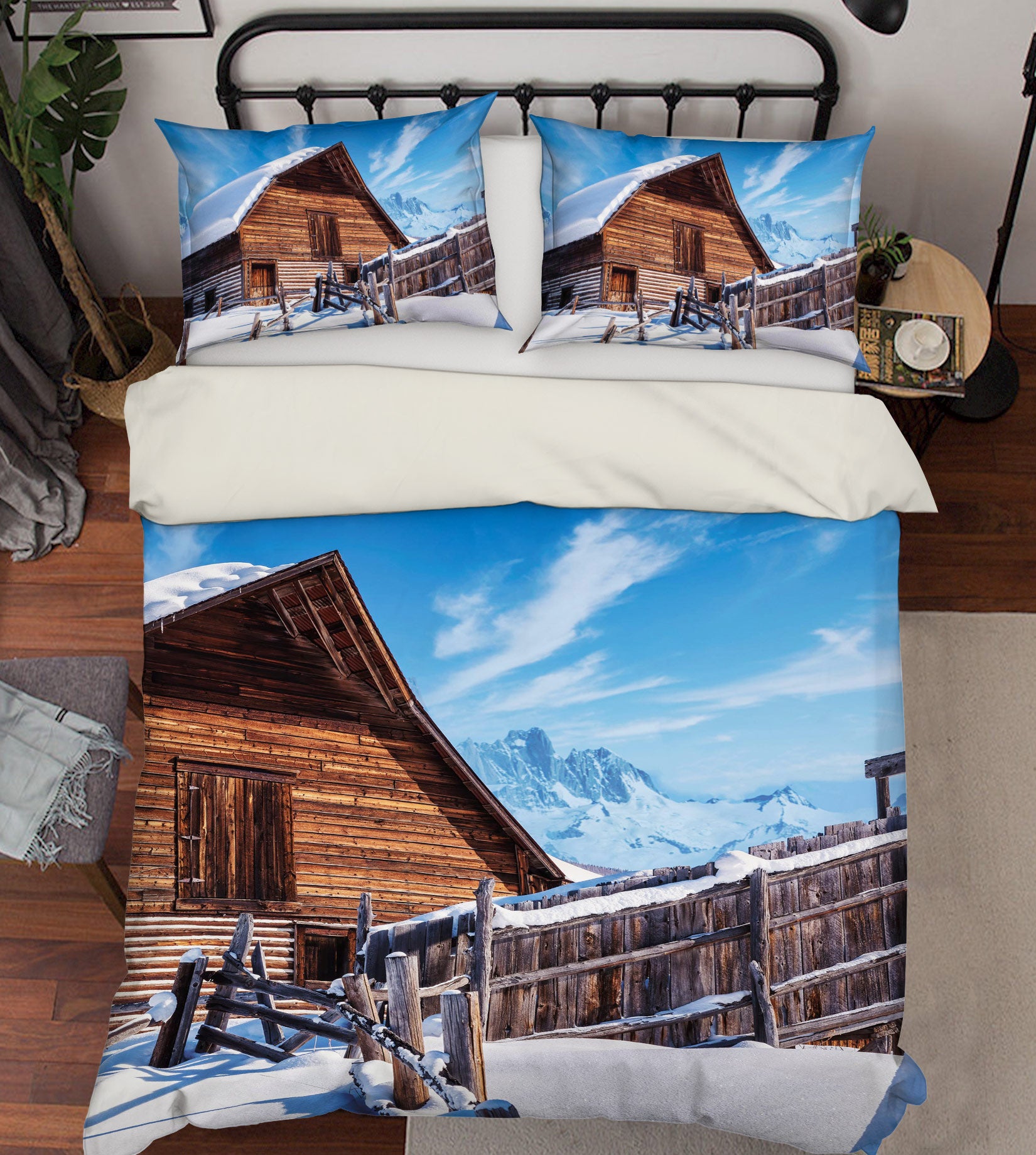 3D Snow Chalet Wooden Fence 8579 Beth Sheridan Bedding Bed Pillowcases Quilt