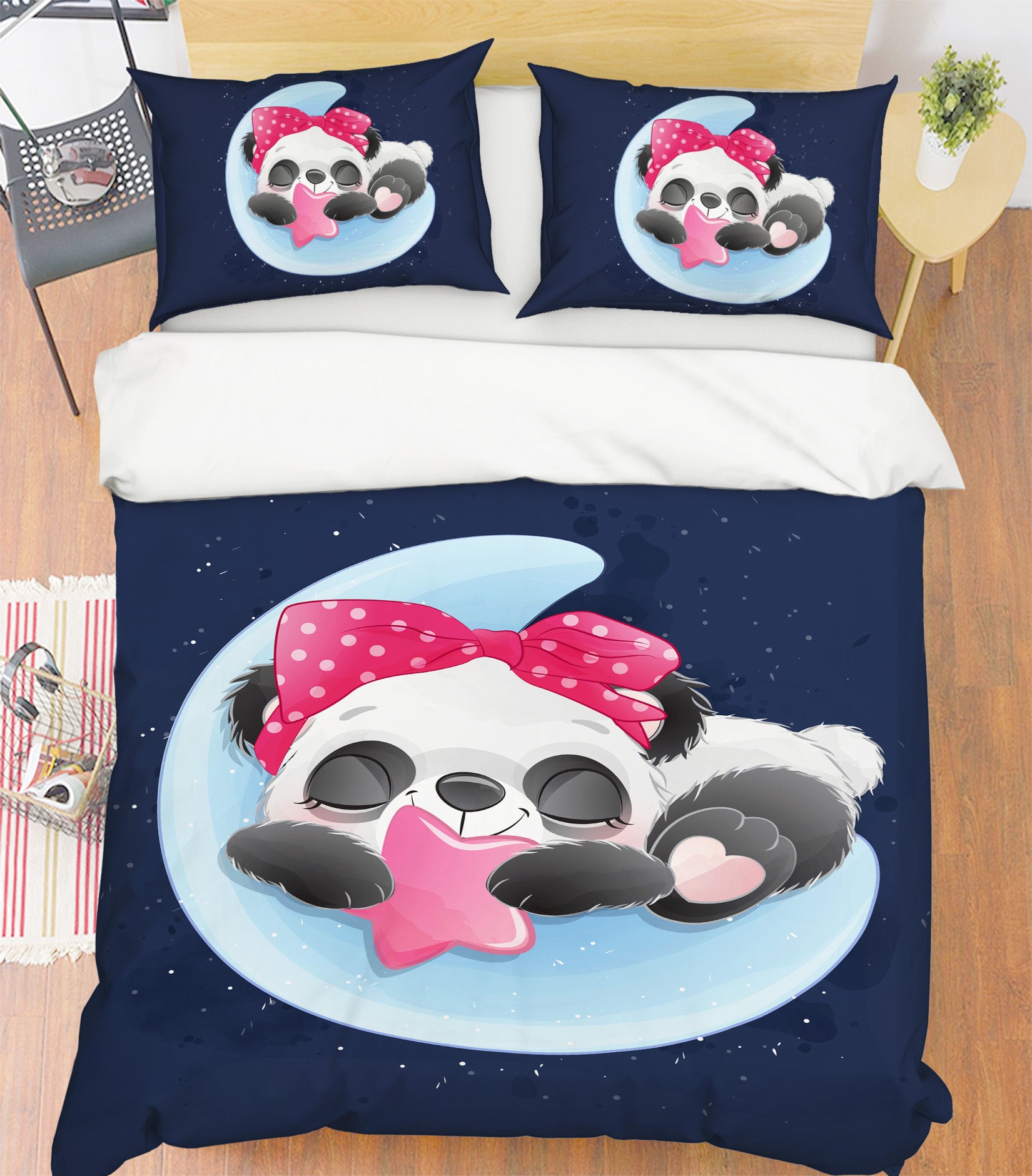 3D Blue Moon Panda 63239 Bed Pillowcases Quilt
