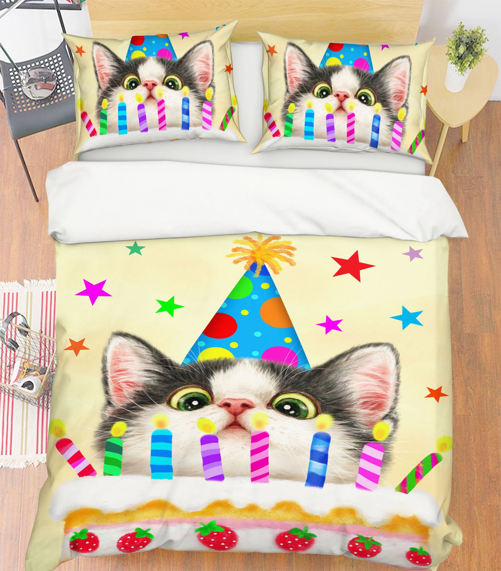 3D Birthday Cat 5817 Kayomi Harai Bedding Bed Pillowcases Quilt Cover Duvet Cover