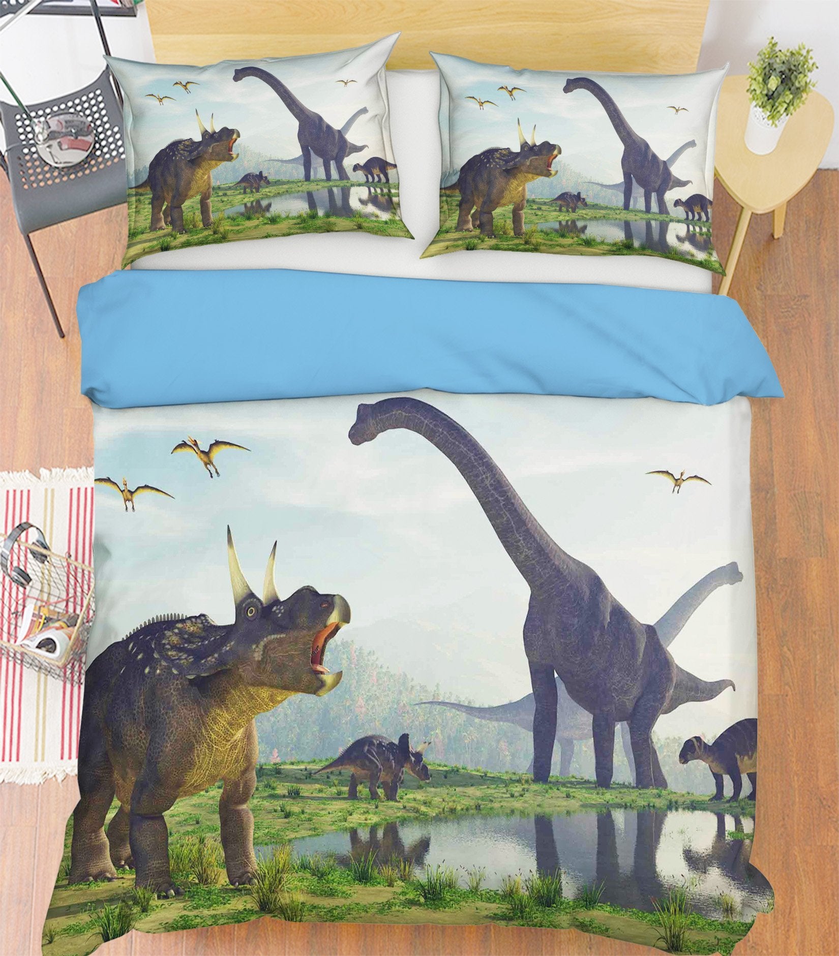 3D Brontosaurus Horned Dragon 099 Bed Pillowcases Quilt Wallpaper AJ Wallpaper 