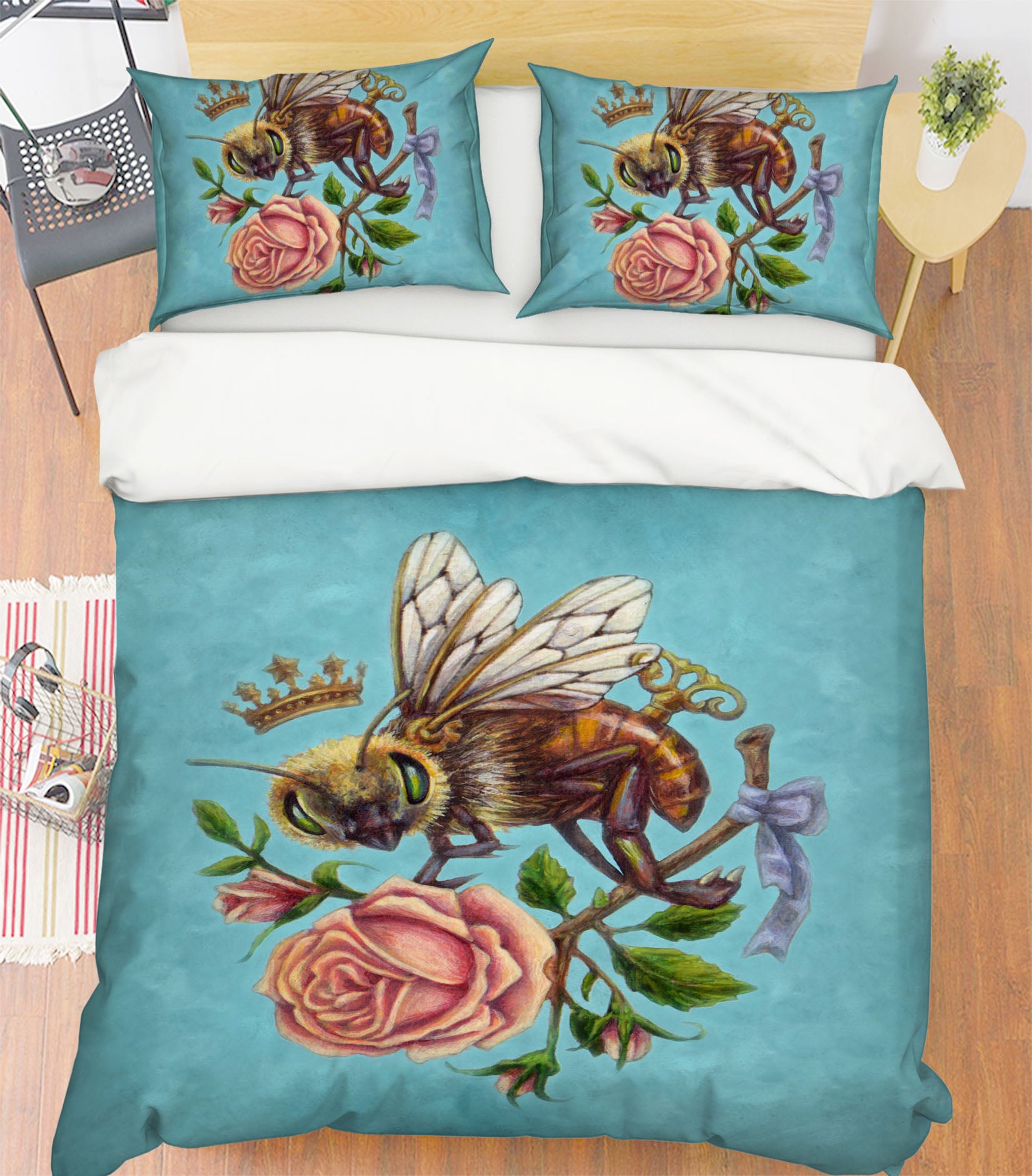 3D Pink Rose Bee 8851 Brigid Ashwood Bedding Bed Pillowcases Quilt Cover Duvet Cover