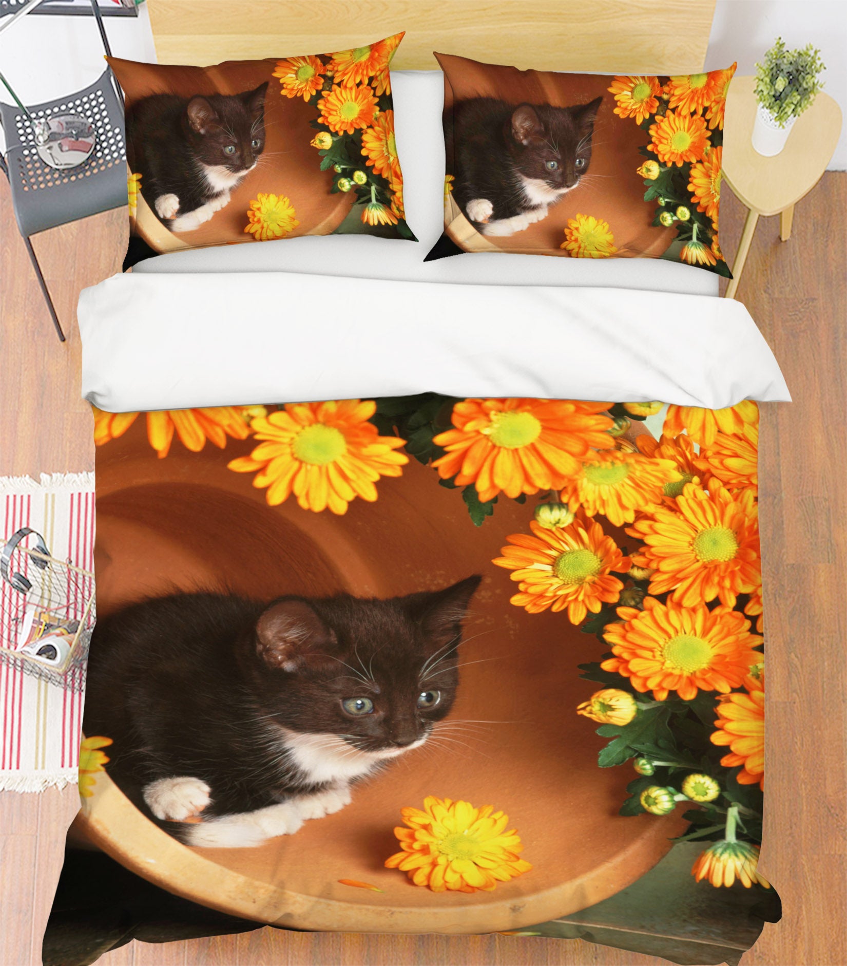3D Chrysanthemum Kitten 088 Bed Pillowcases Quilt