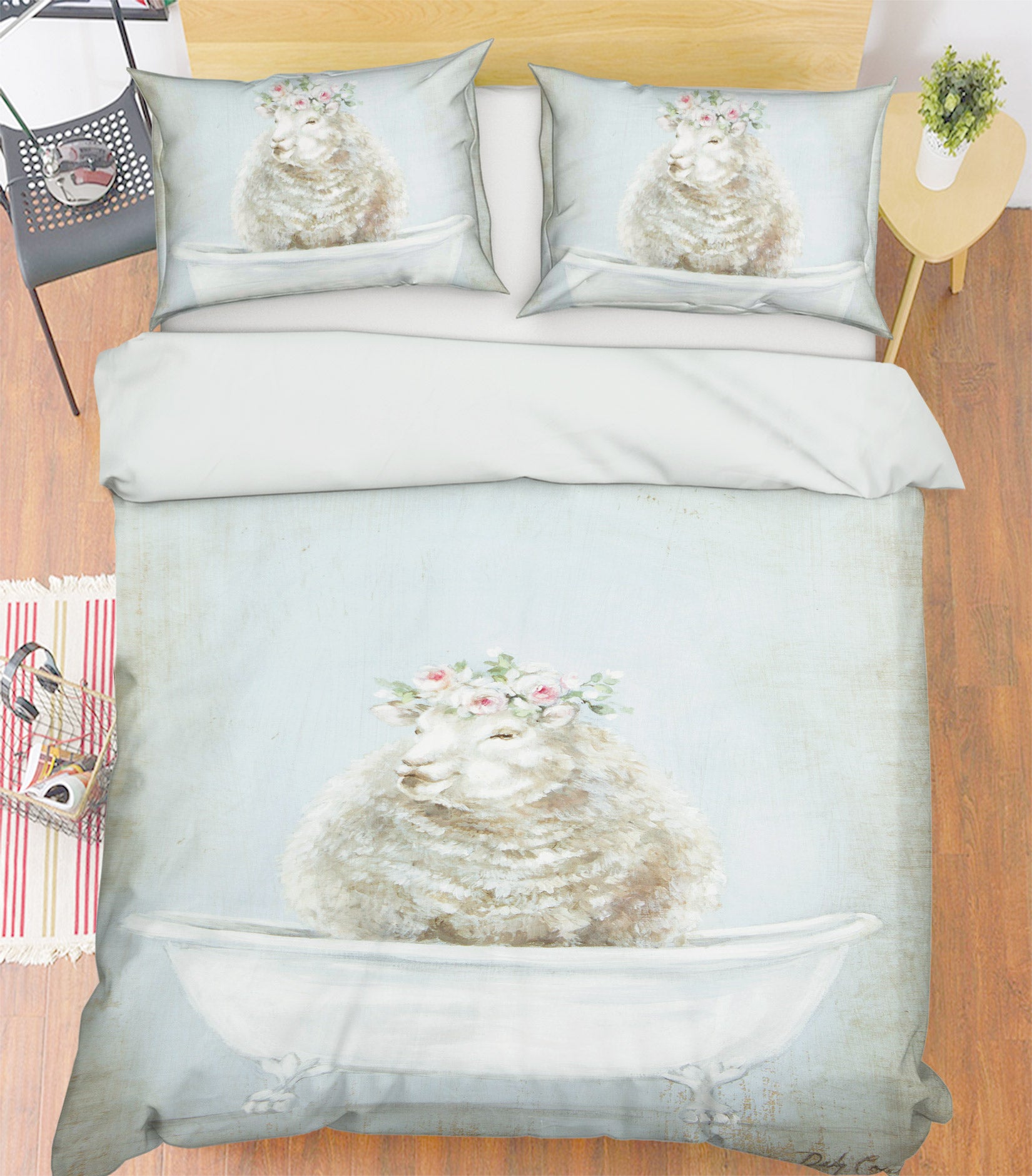 3D Wreathed Sheep Bathtub 2141 Debi Coules Bedding Bed Pillowcases Quilt