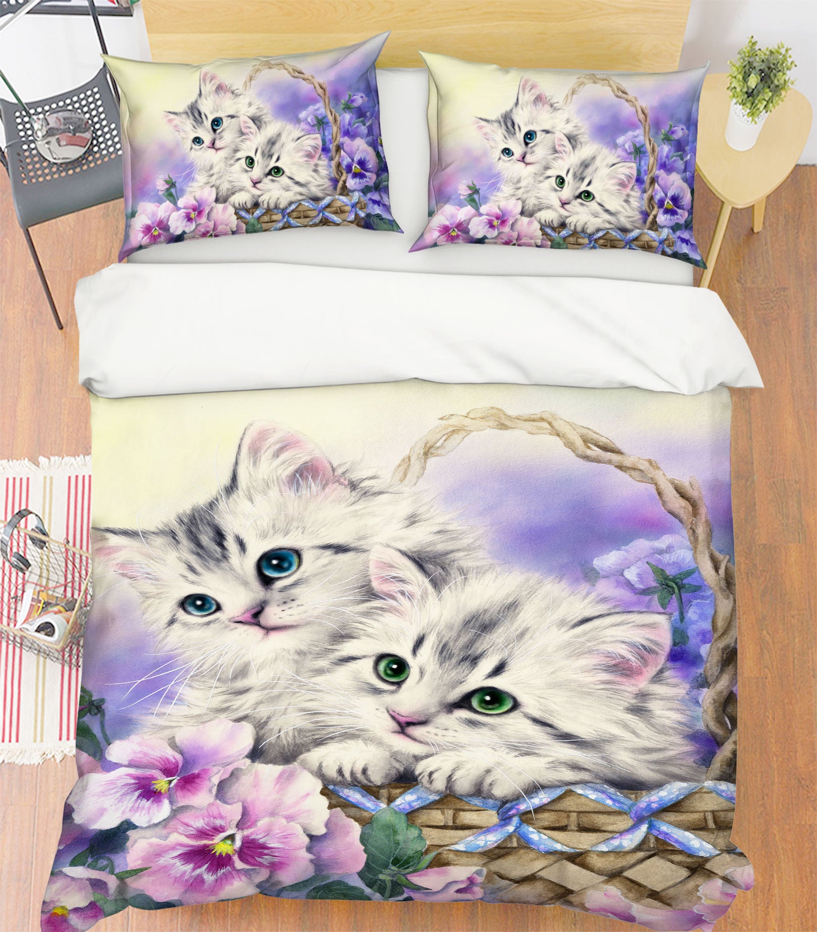 3D Flower Basket Cat 5970 Kayomi Harai Bedding Bed Pillowcases Quilt Cover Duvet Cover